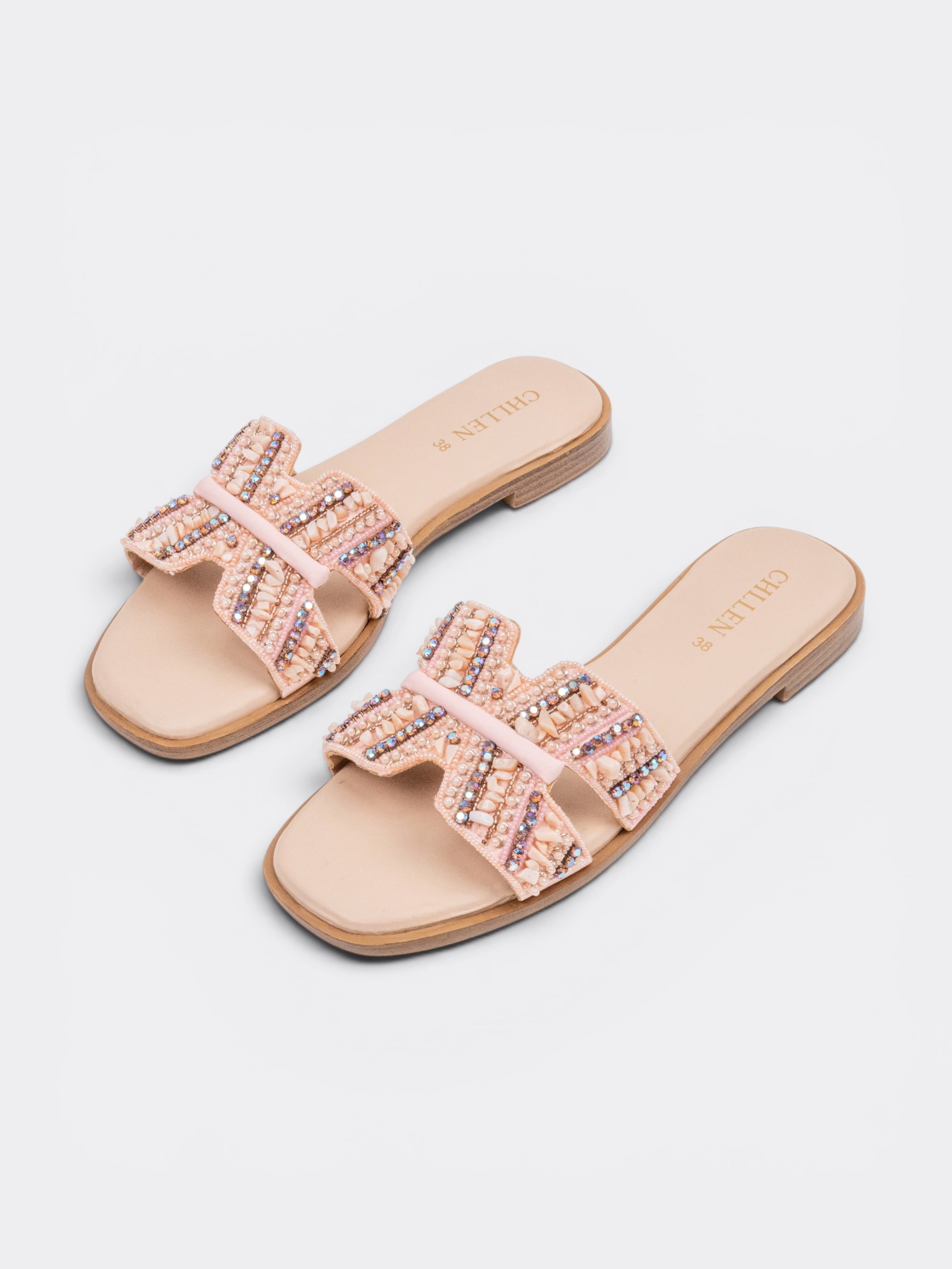 Blush Embellished Bow Flats