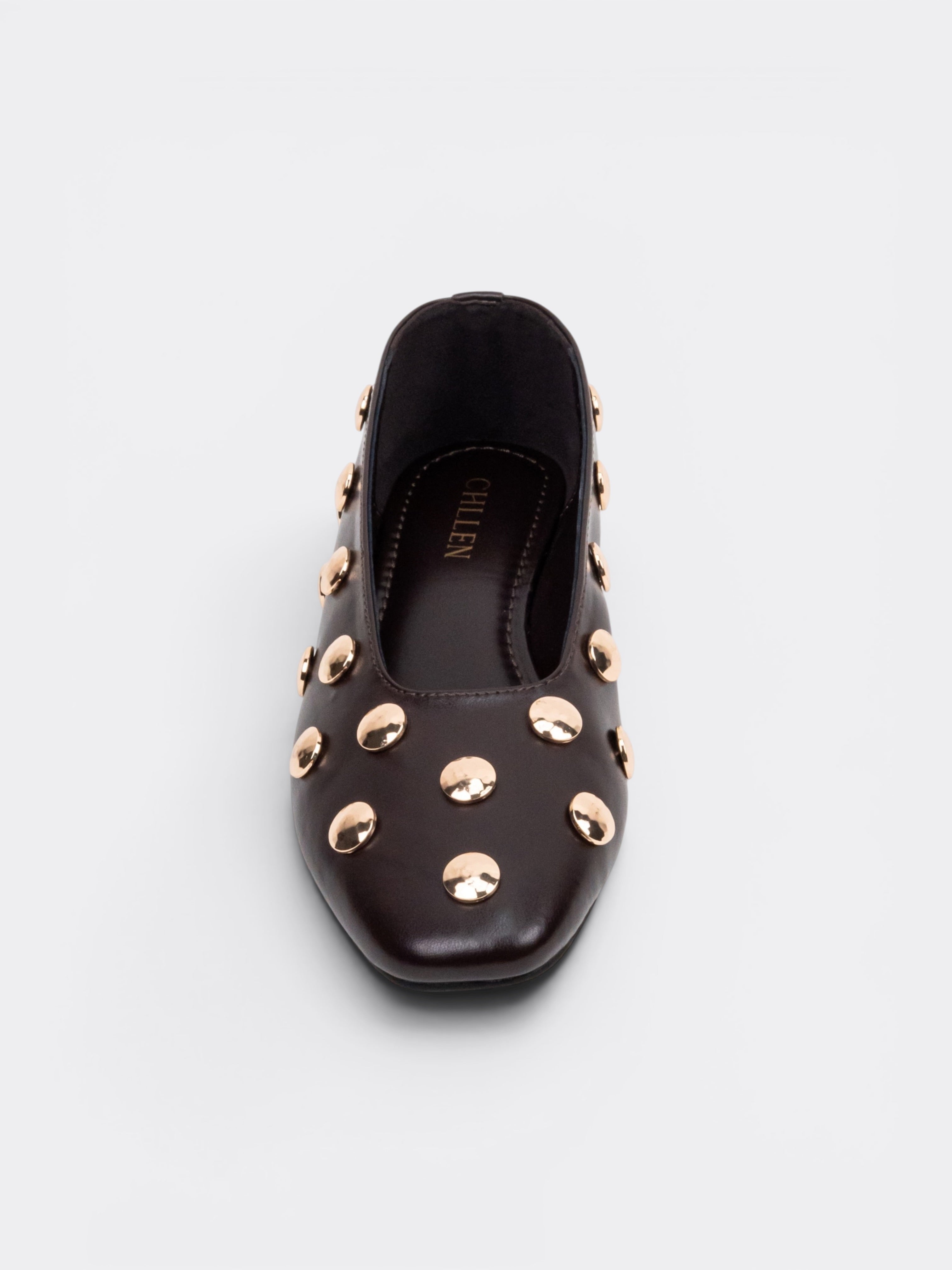 CHLLEN Noir Celeste Gold Stud Ballet Flats