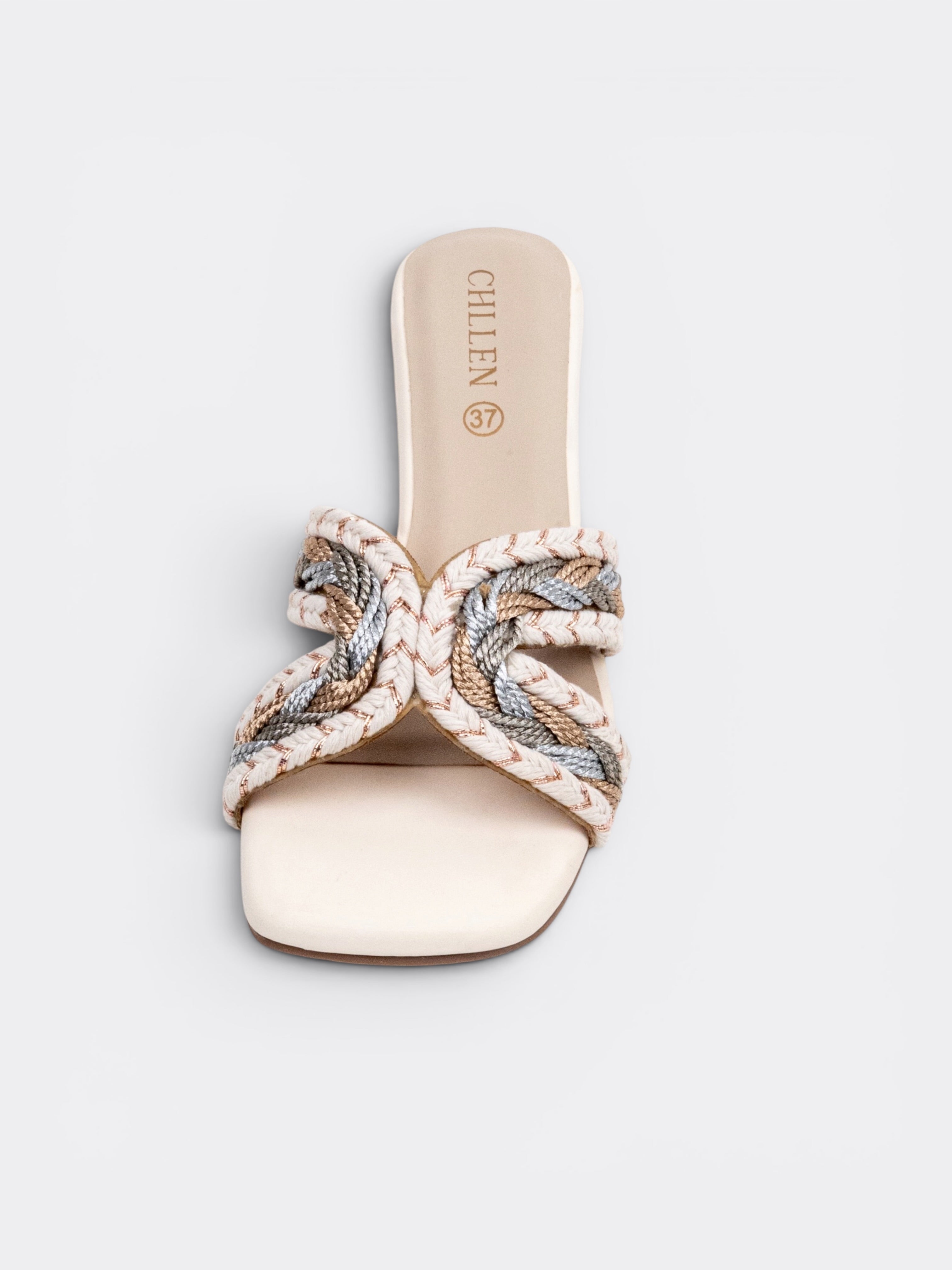 Braided Cross Strap Wedge Slide Sandals – Ivory MultI