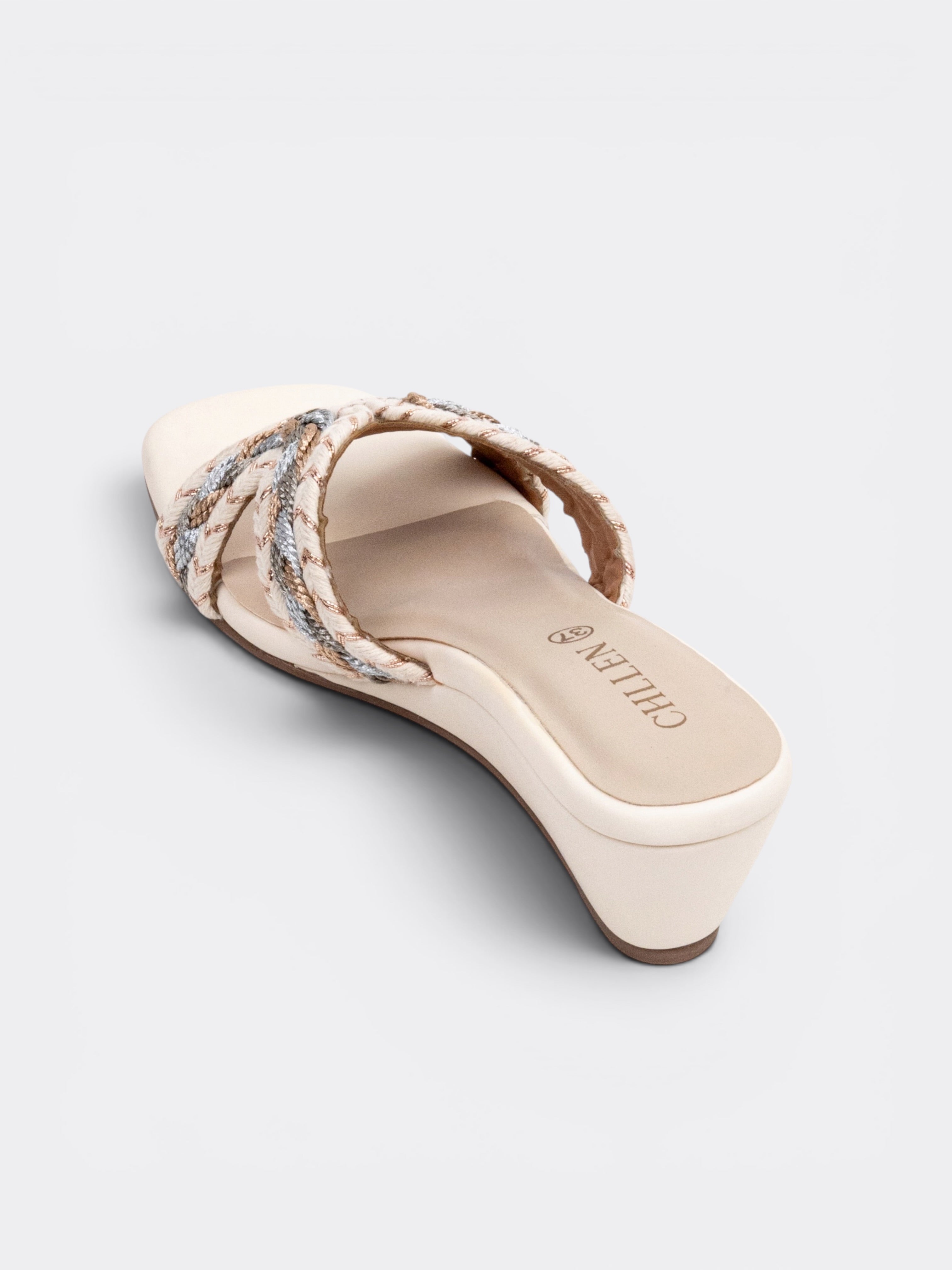 Braided Cross Strap Wedge Slide Sandals – Ivory MultI