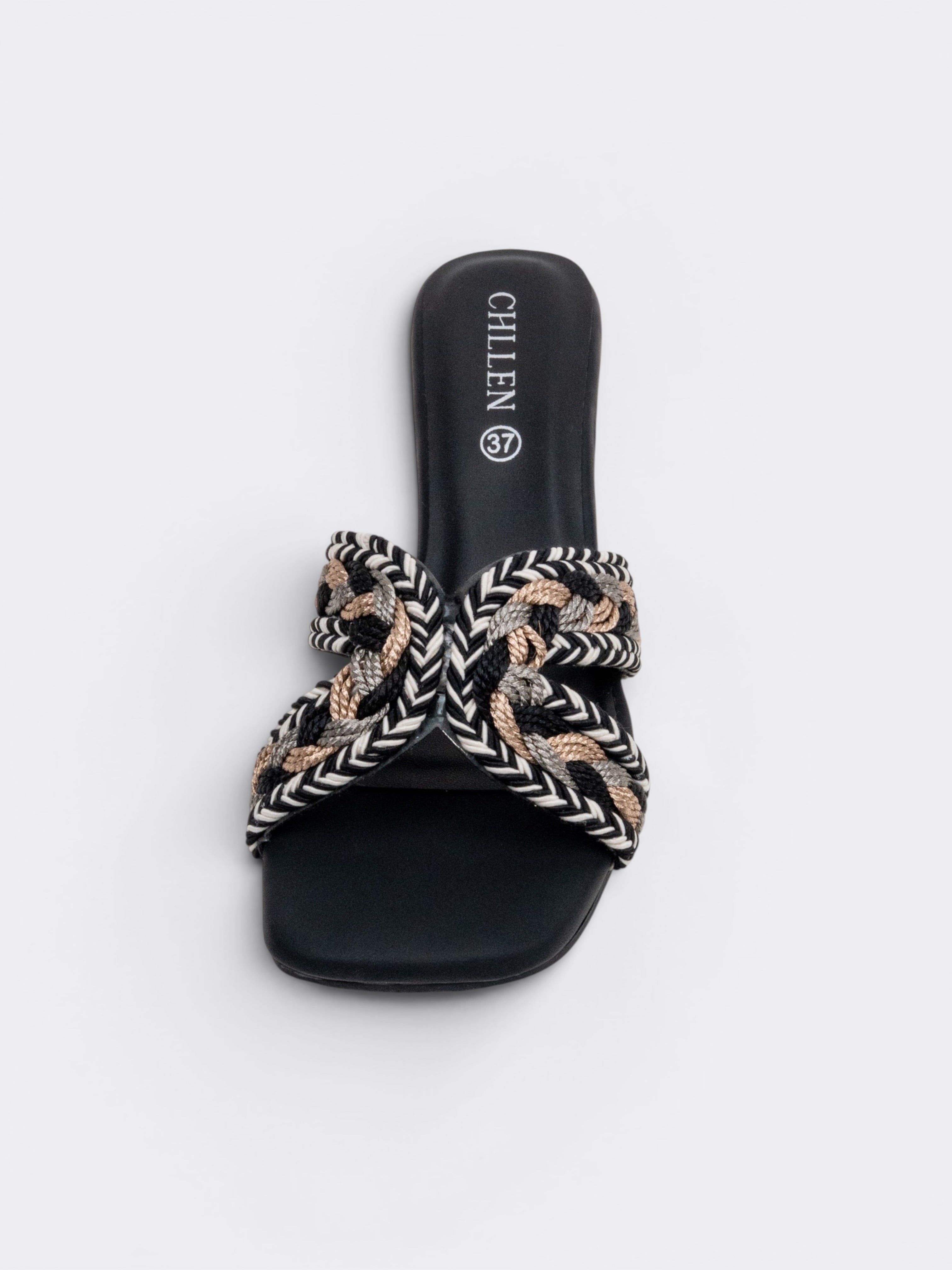 CHLLEN Noir Braided Cross Strap Wedge Slides