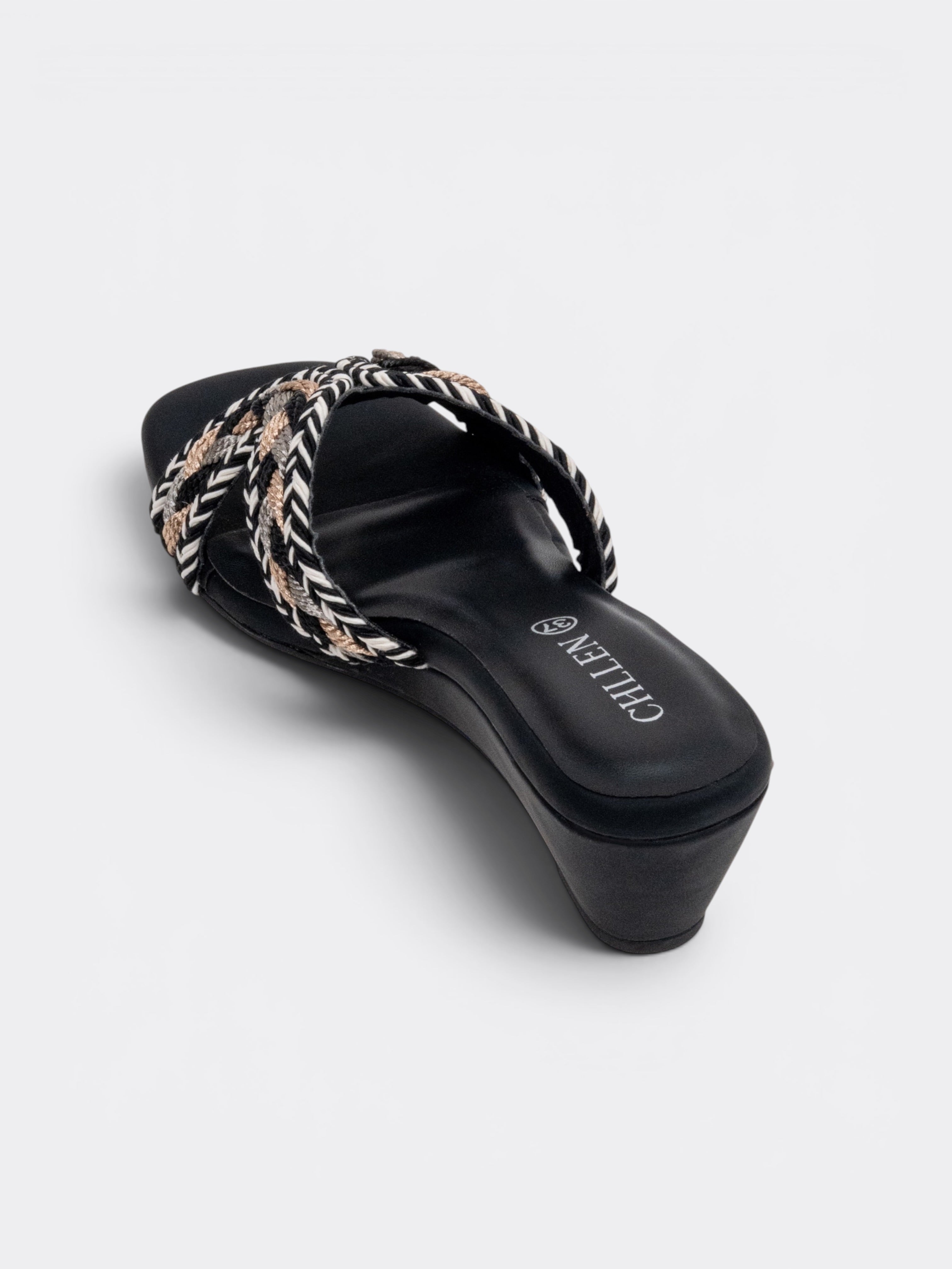 CHLLEN Noir Braided Cross Strap Wedge Slides
