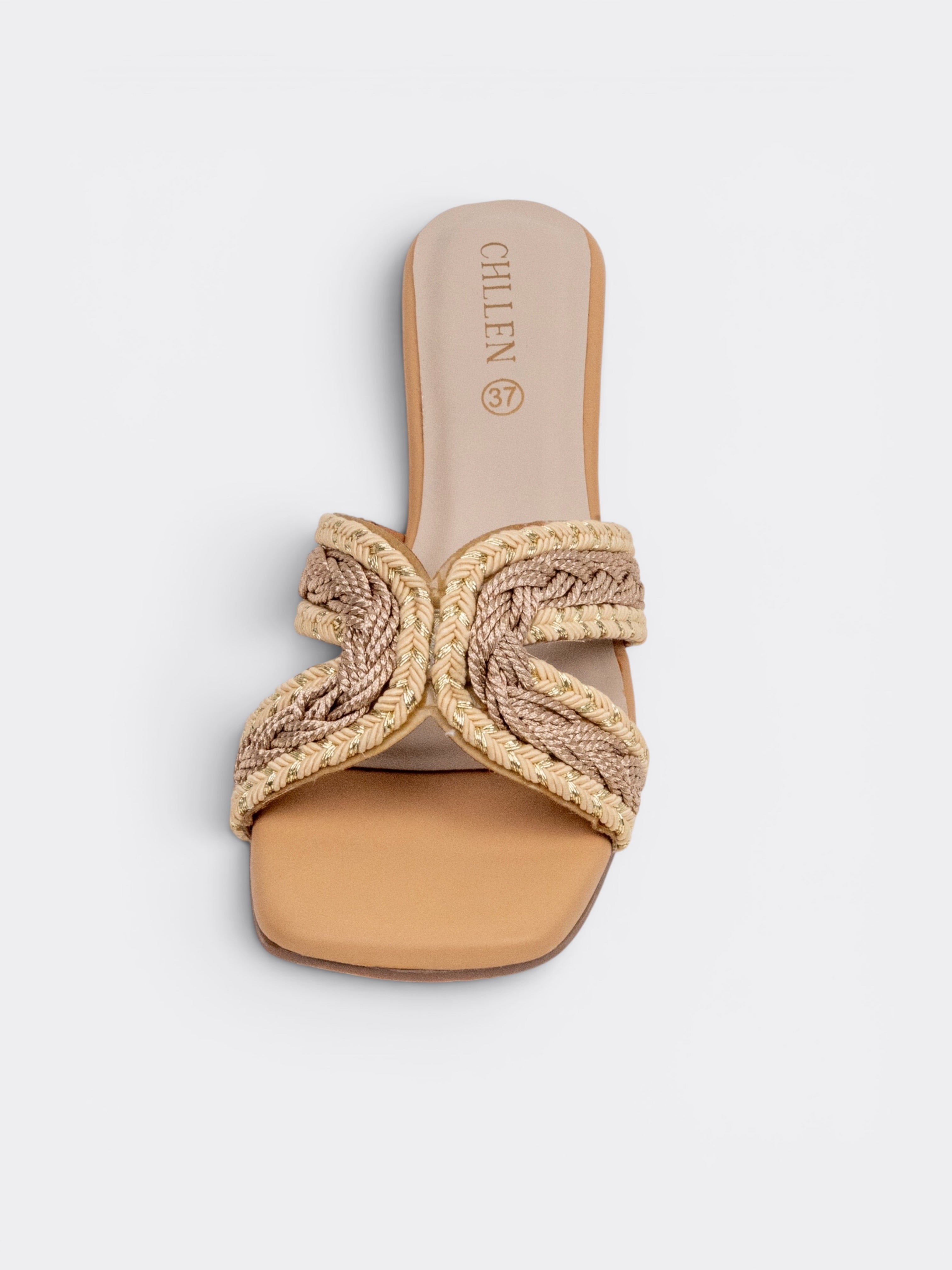 CHLLEN Handwoven Braided Cross Strap Wedge Slides for Women Beige