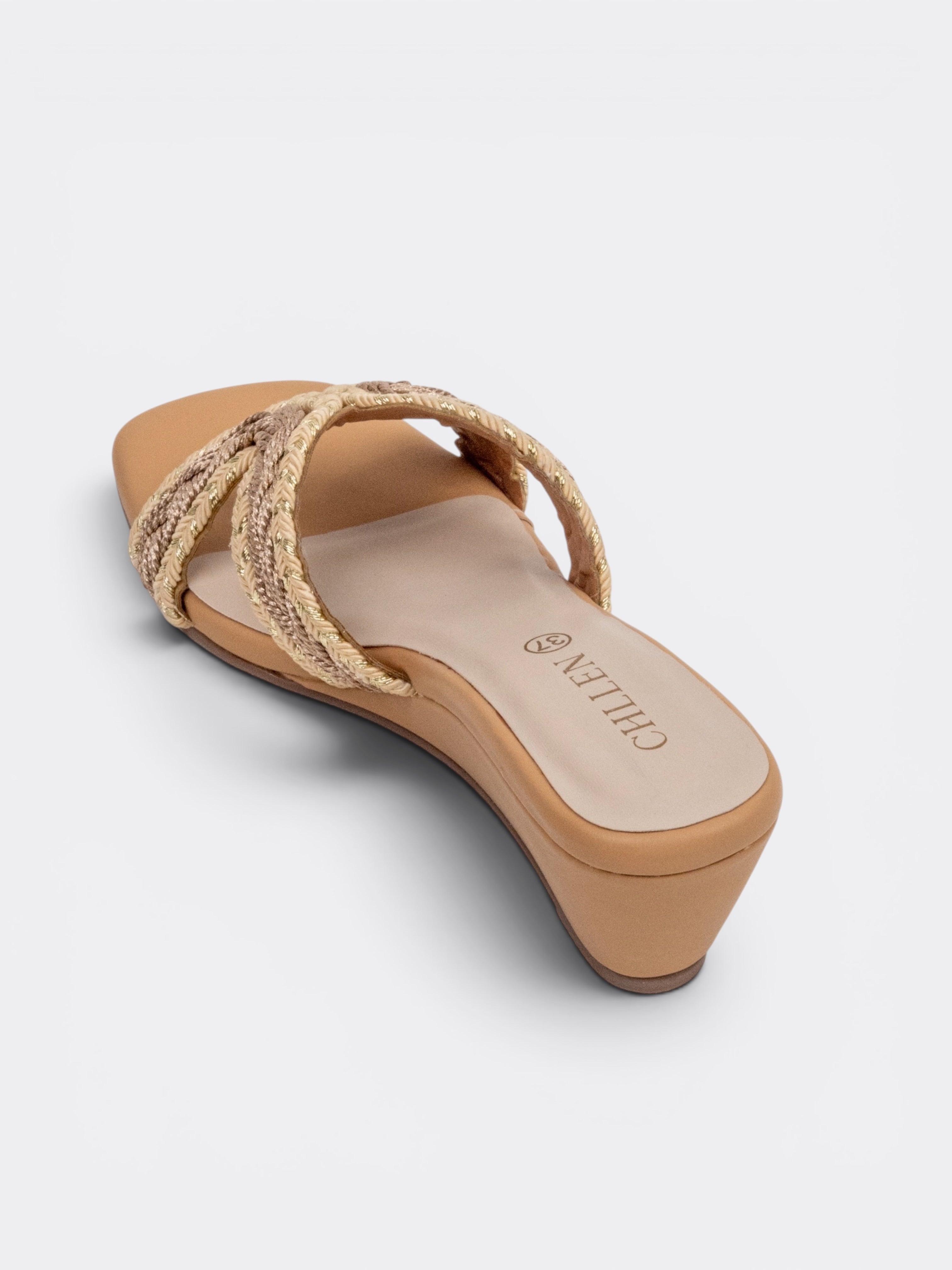 CHLLEN Handwoven Braided Cross Strap Wedge Slides for Women Beige