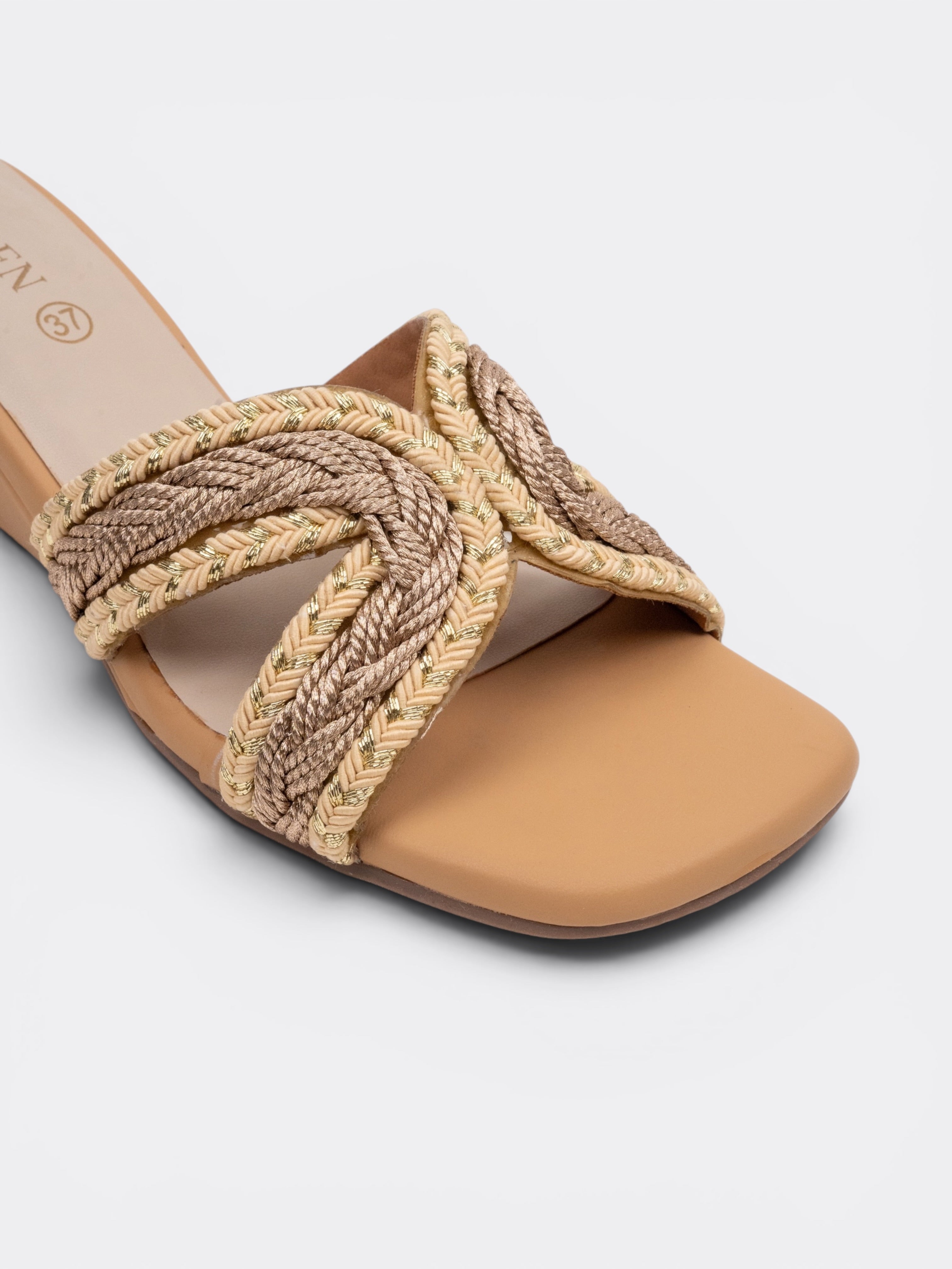 CHLLEN Handwoven Braided Cross Strap Wedge Slides for Women Beige
