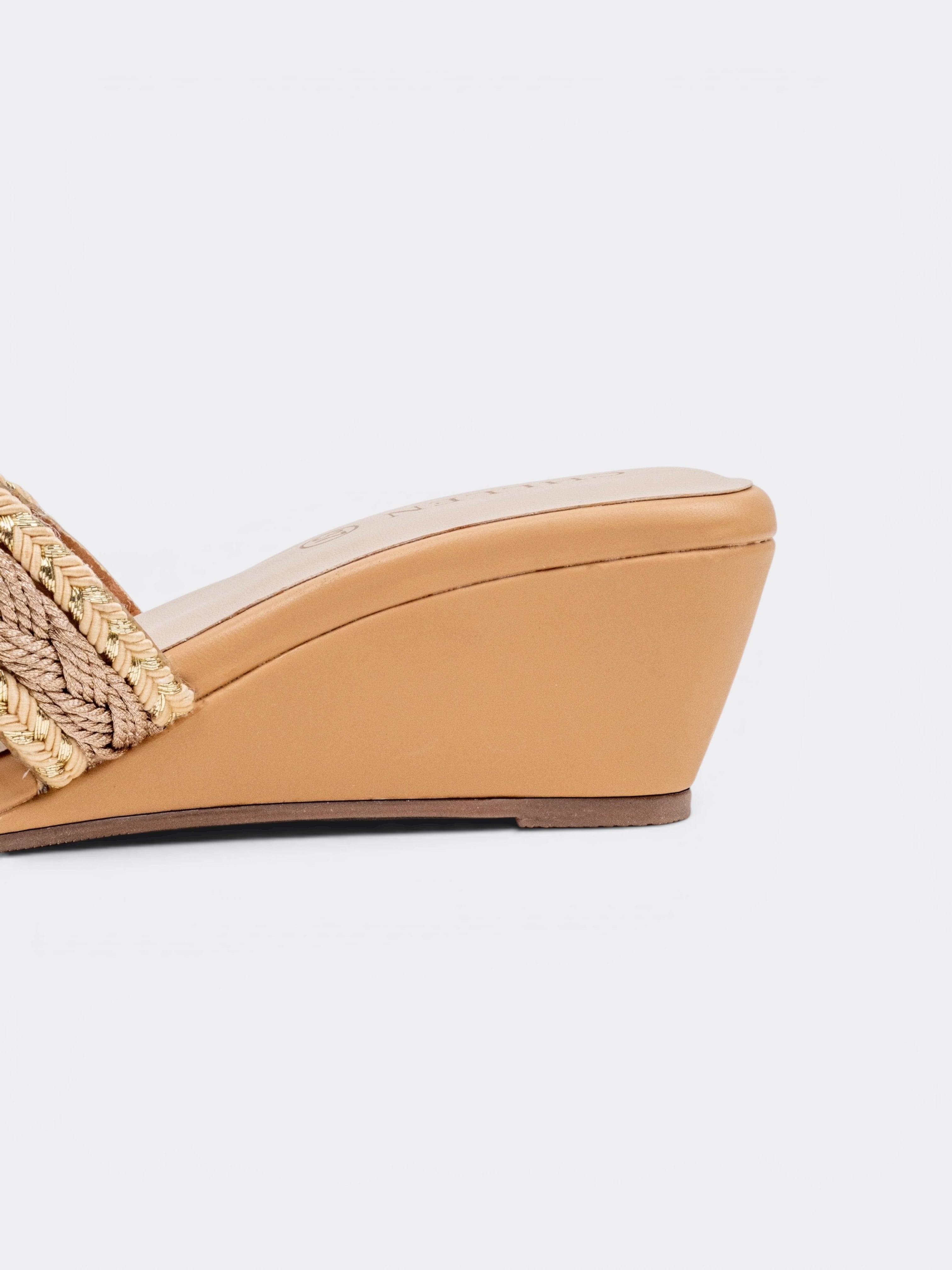 CHLLEN Handwoven Braided Cross Strap Wedge Slides for Women Beige