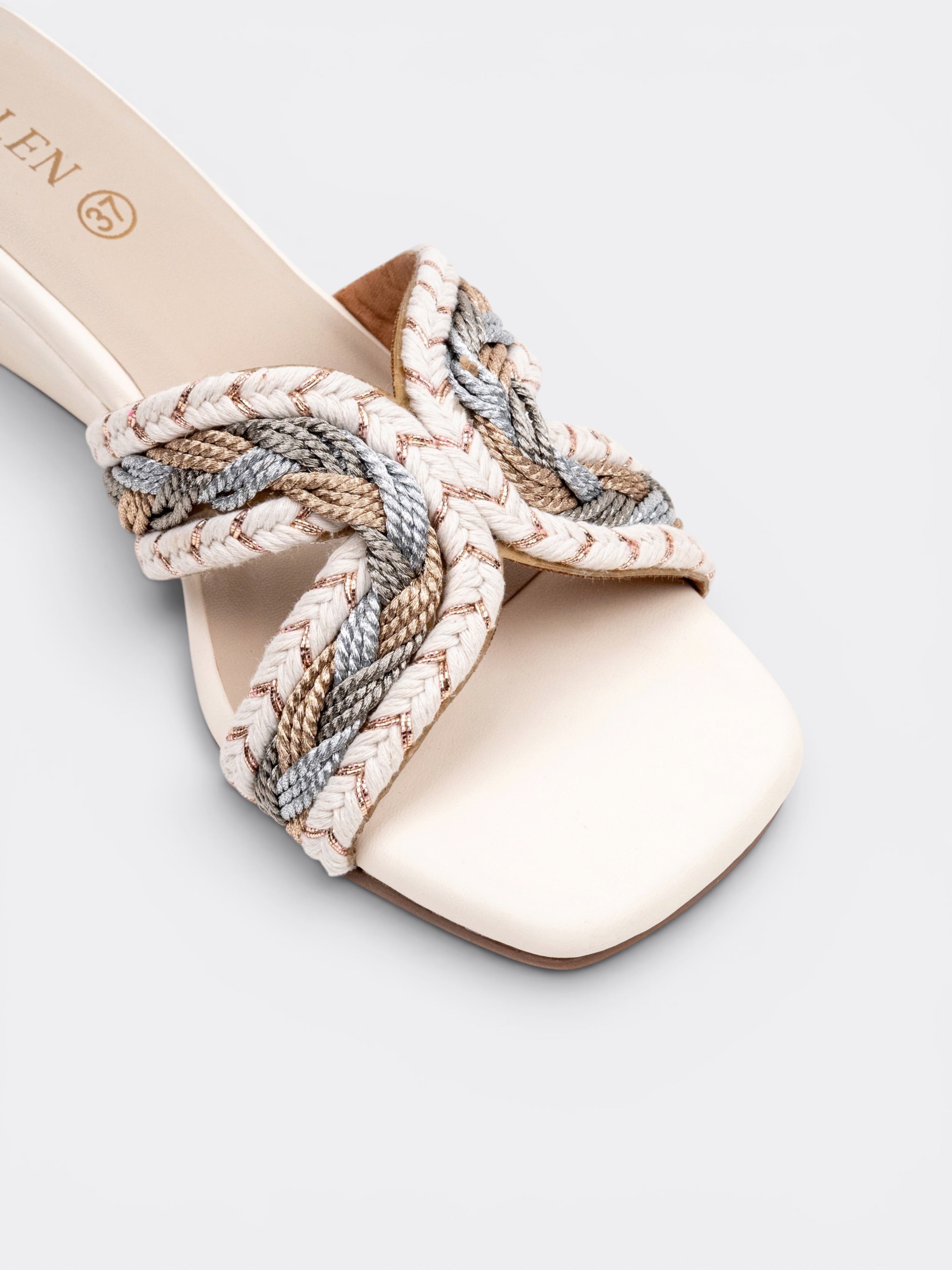 Braided Cross Strap Wedge Slide Sandals – Ivory MultI