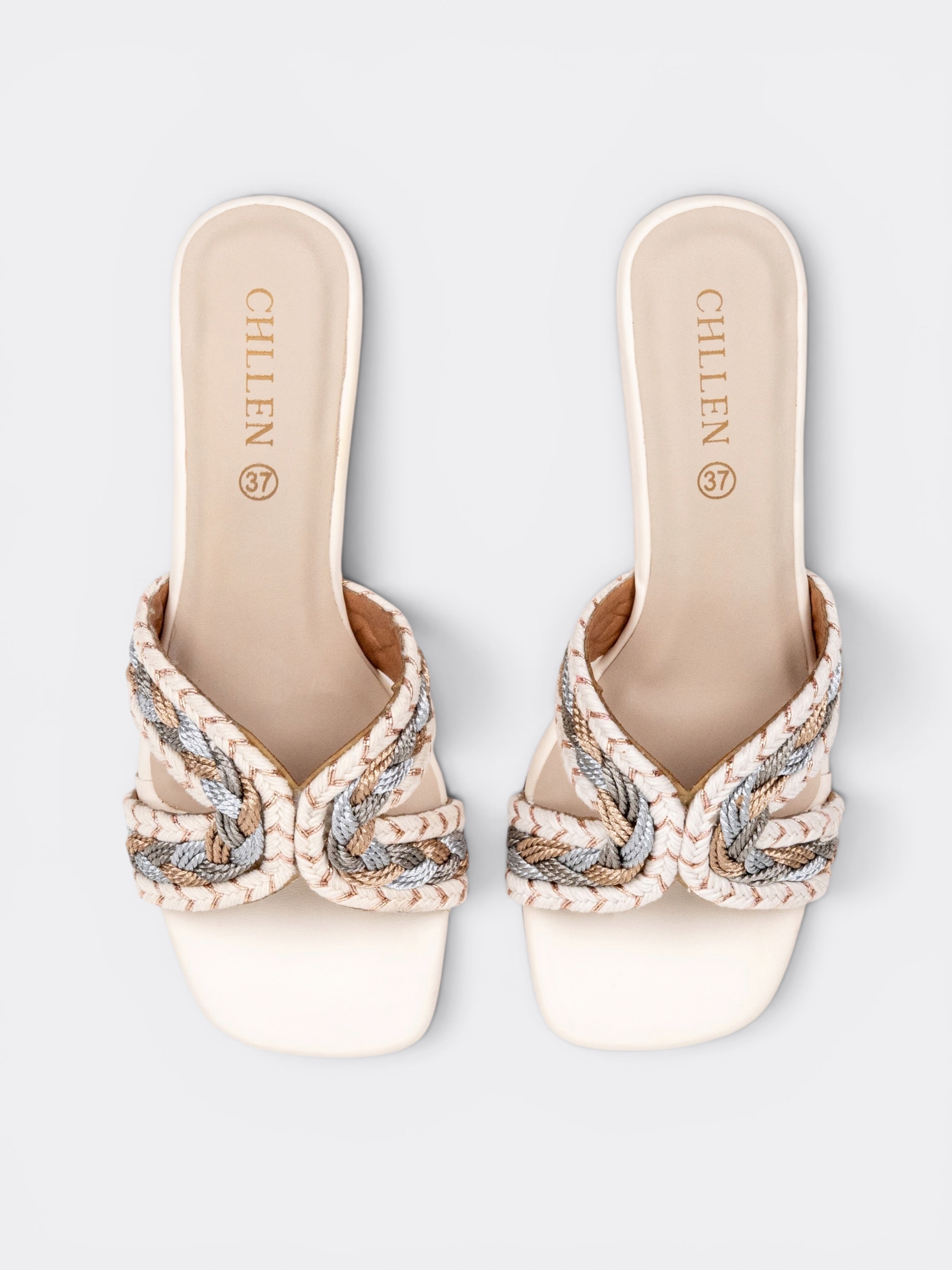 Braided Cross Strap Wedge Slide Sandals – Ivory MultI