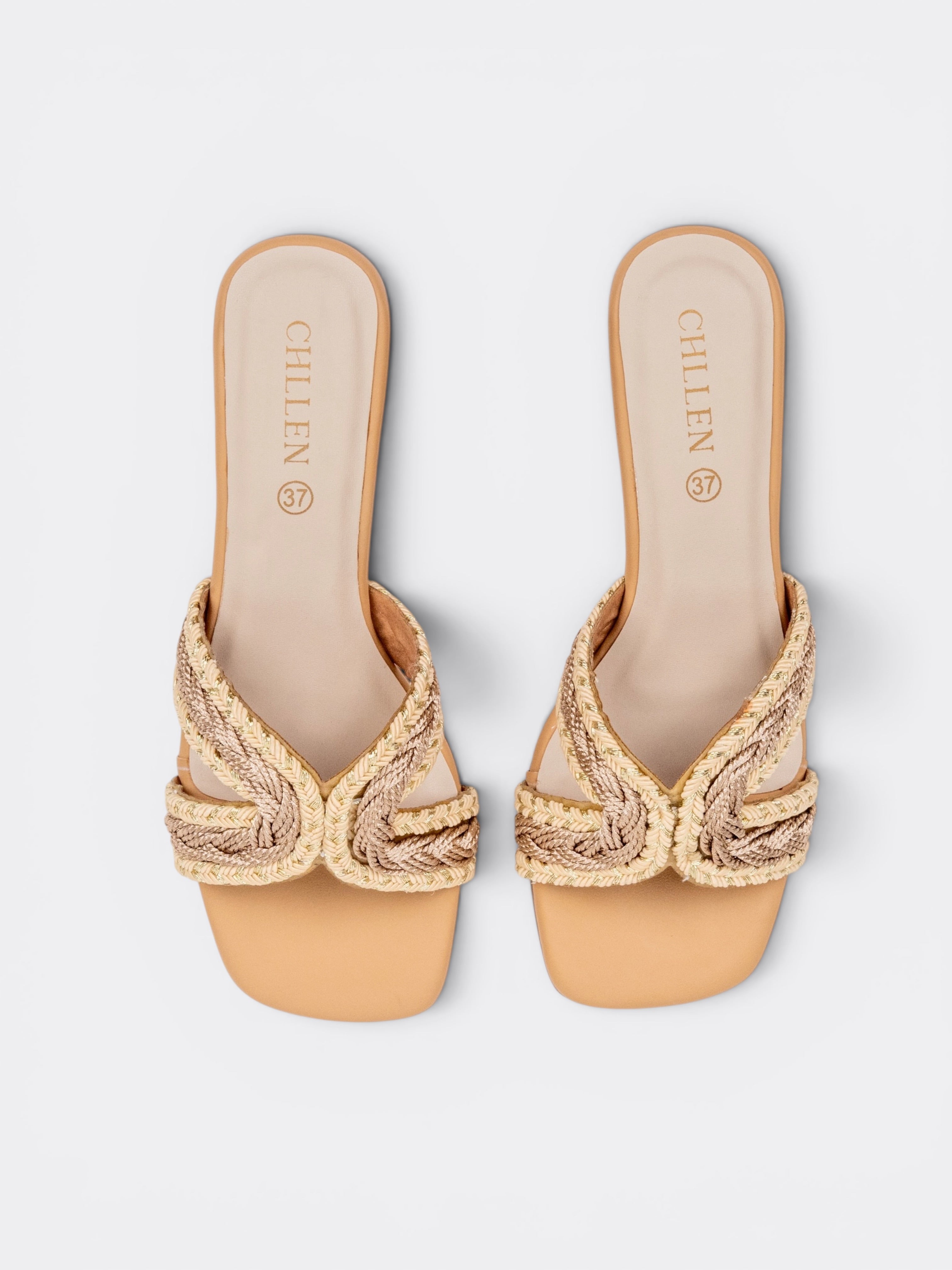 CHLLEN Handwoven Braided Cross Strap Wedge Slides for Women Beige