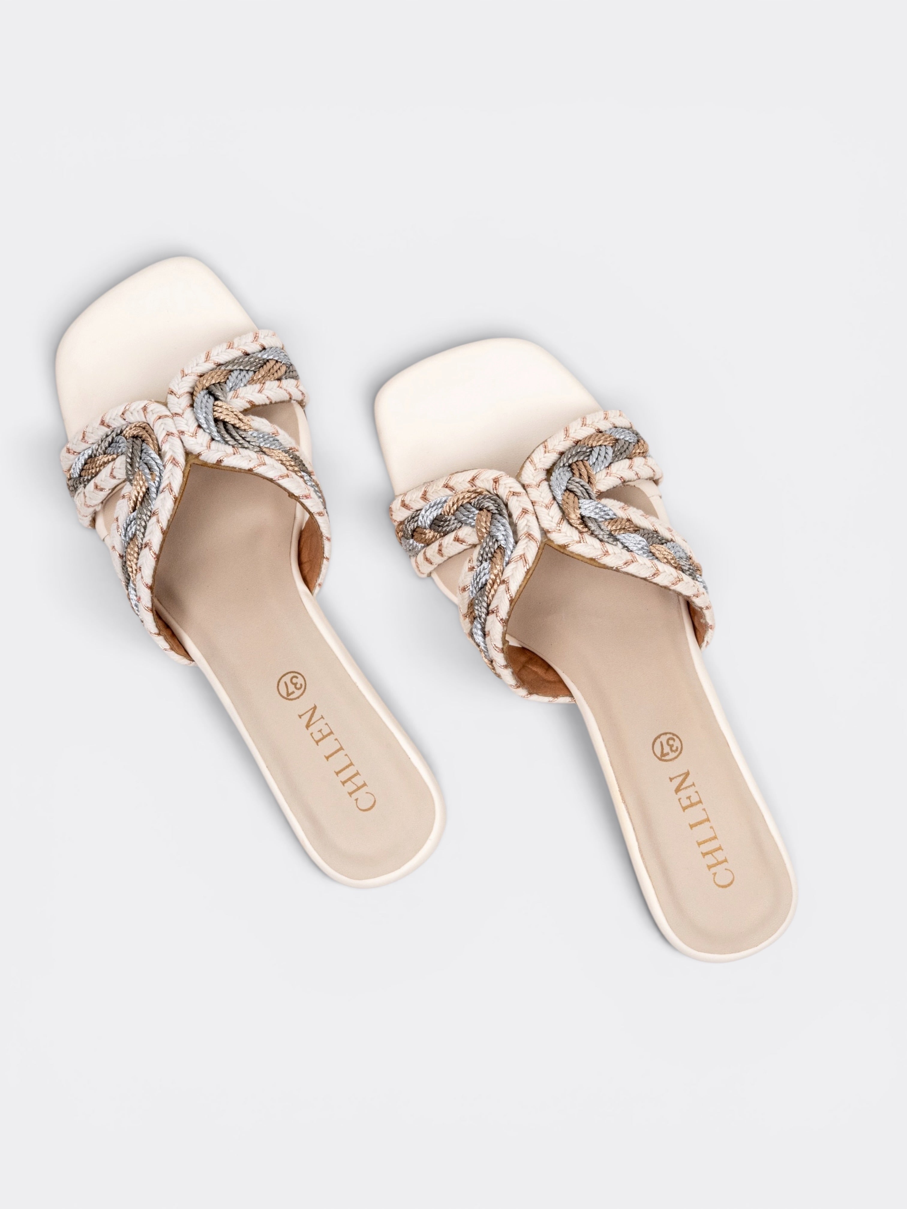 Braided Cross Strap Wedge Slide Sandals – Ivory MultI