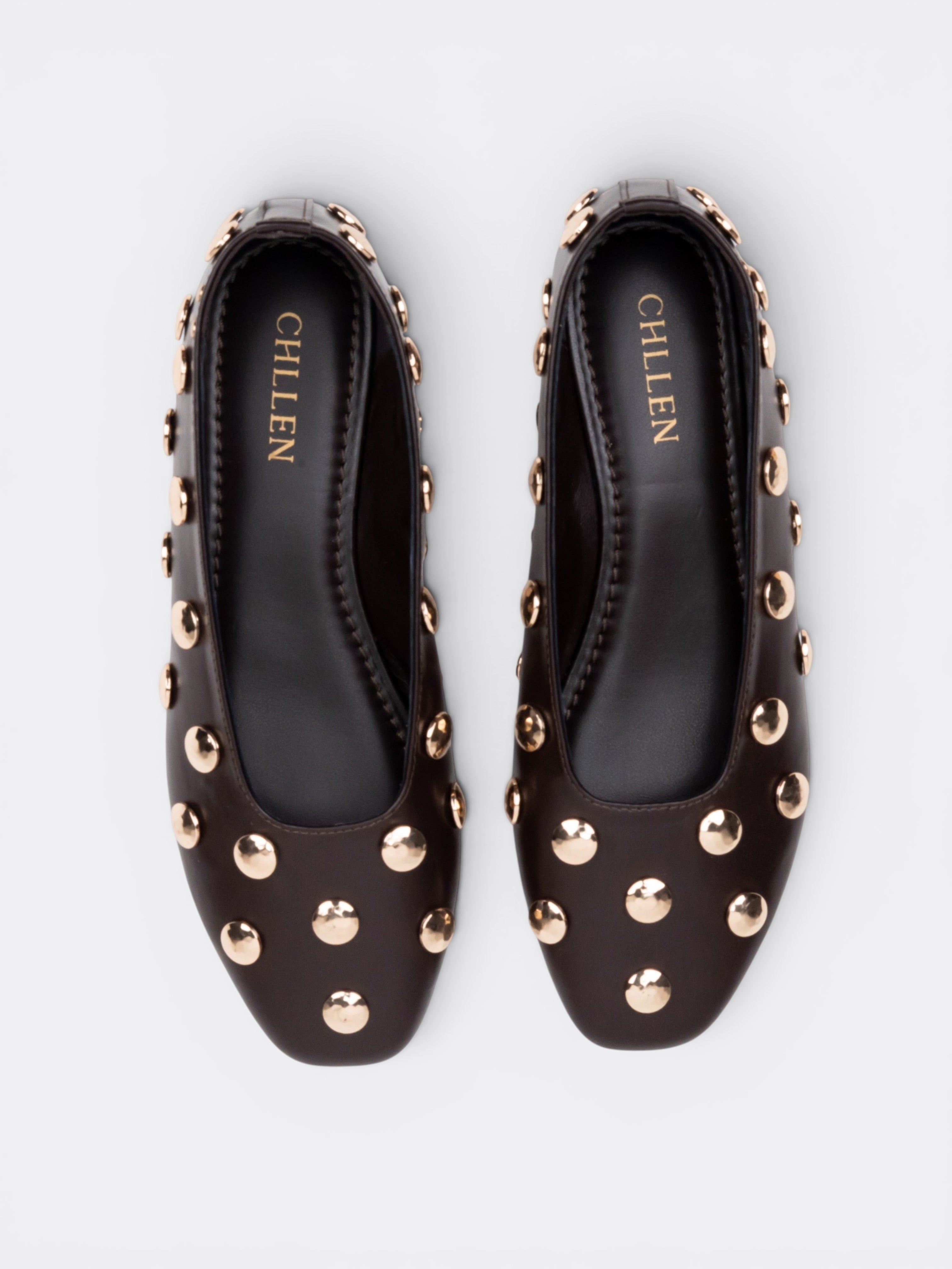 CHLLEN Noir Celeste Gold Stud Ballet Flats