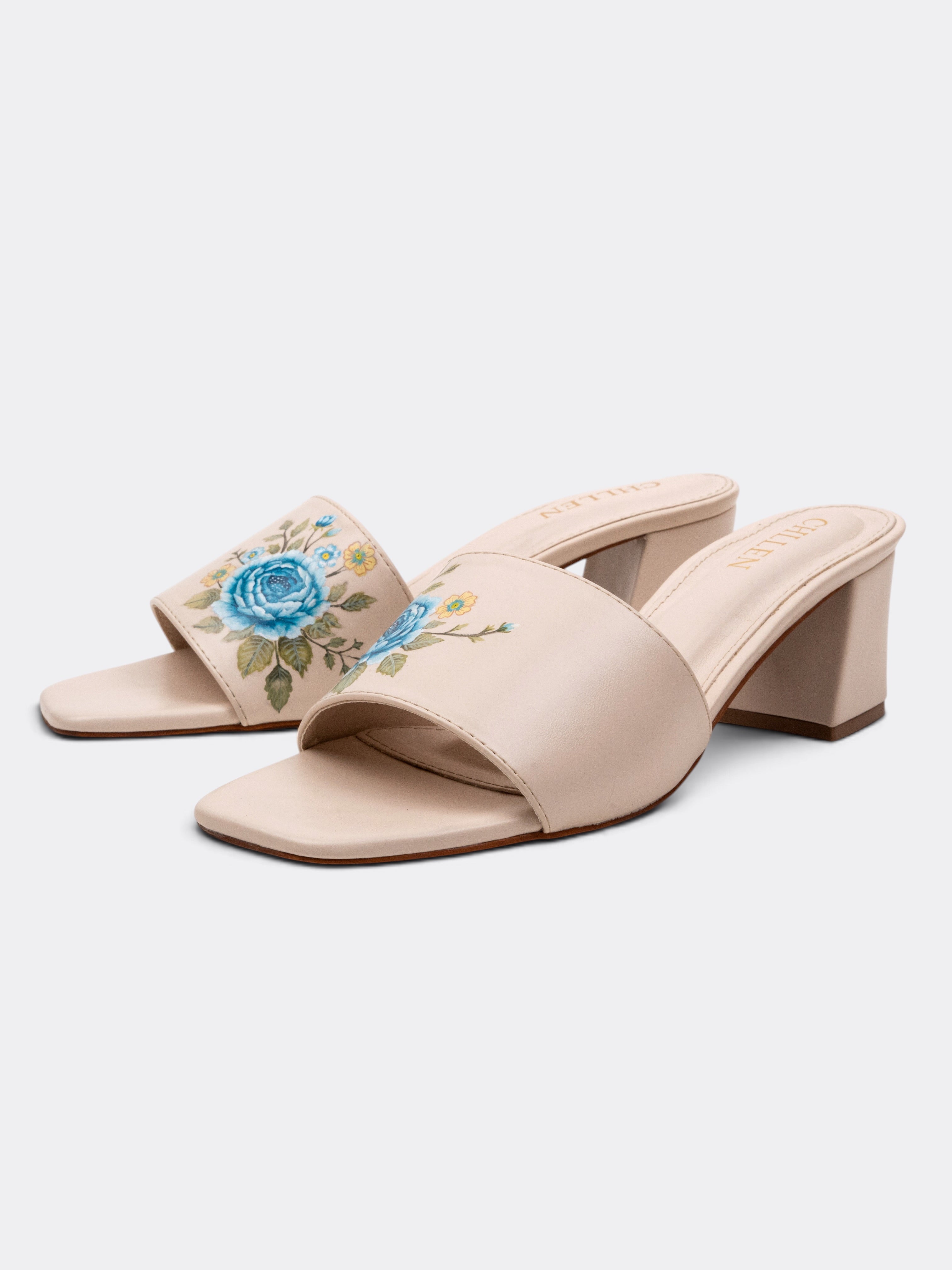CHLLEN WILDBLOOM Azure Bloom Hand-Painted Block Heel