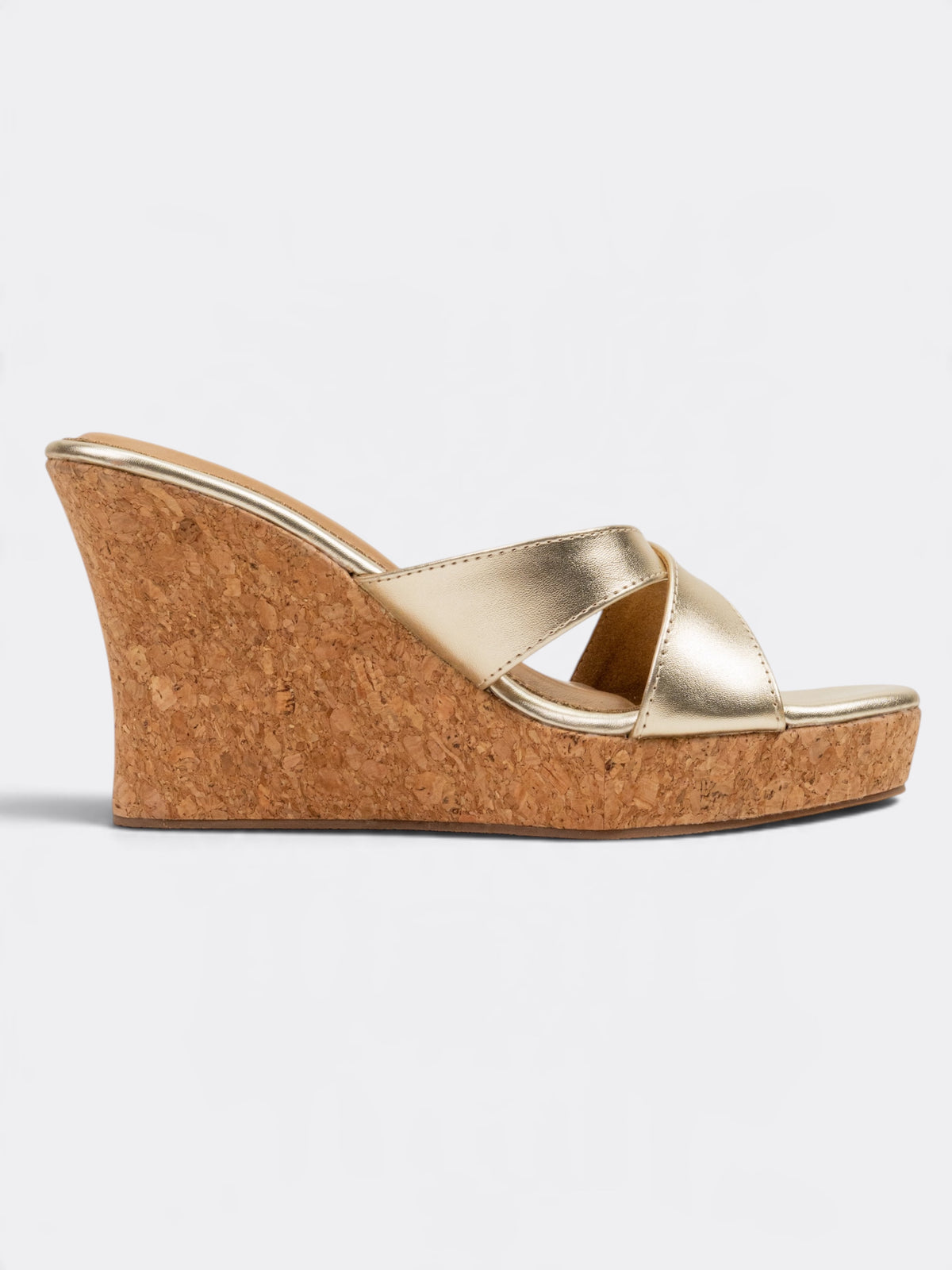 CHLLEN Metallic Gold Cross Strap Wedge Heels for Women
