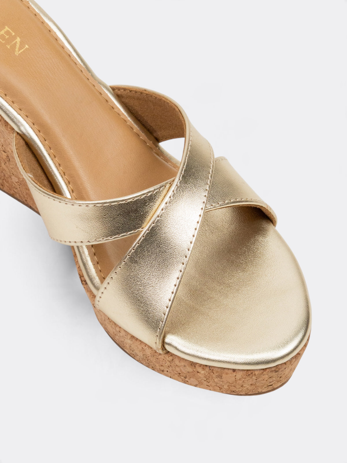 CHLLEN Metallic Gold Cross Strap Wedge Heels for Women