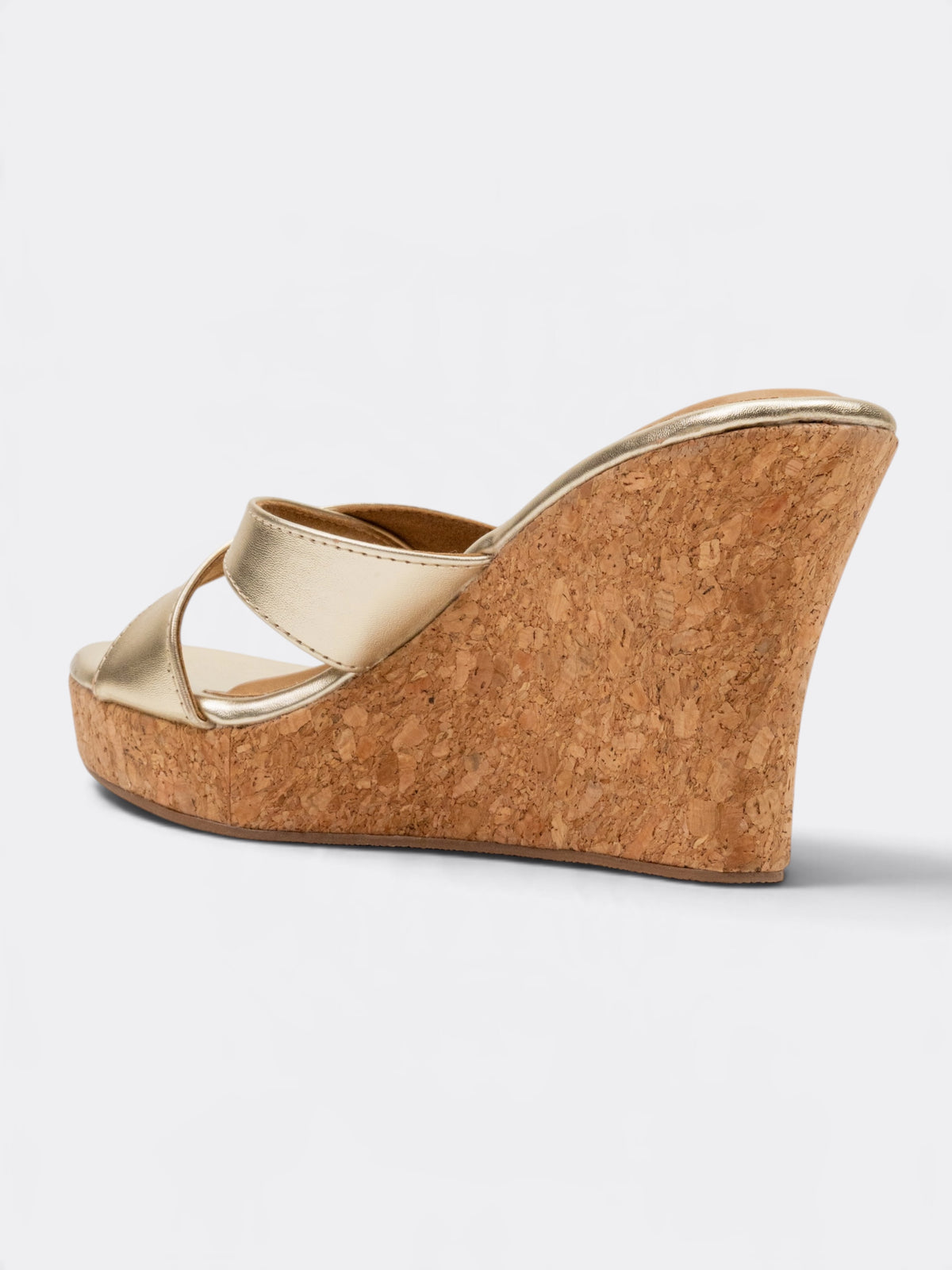 CHLLEN Metallic Gold Cross Strap Wedge Heels for Women