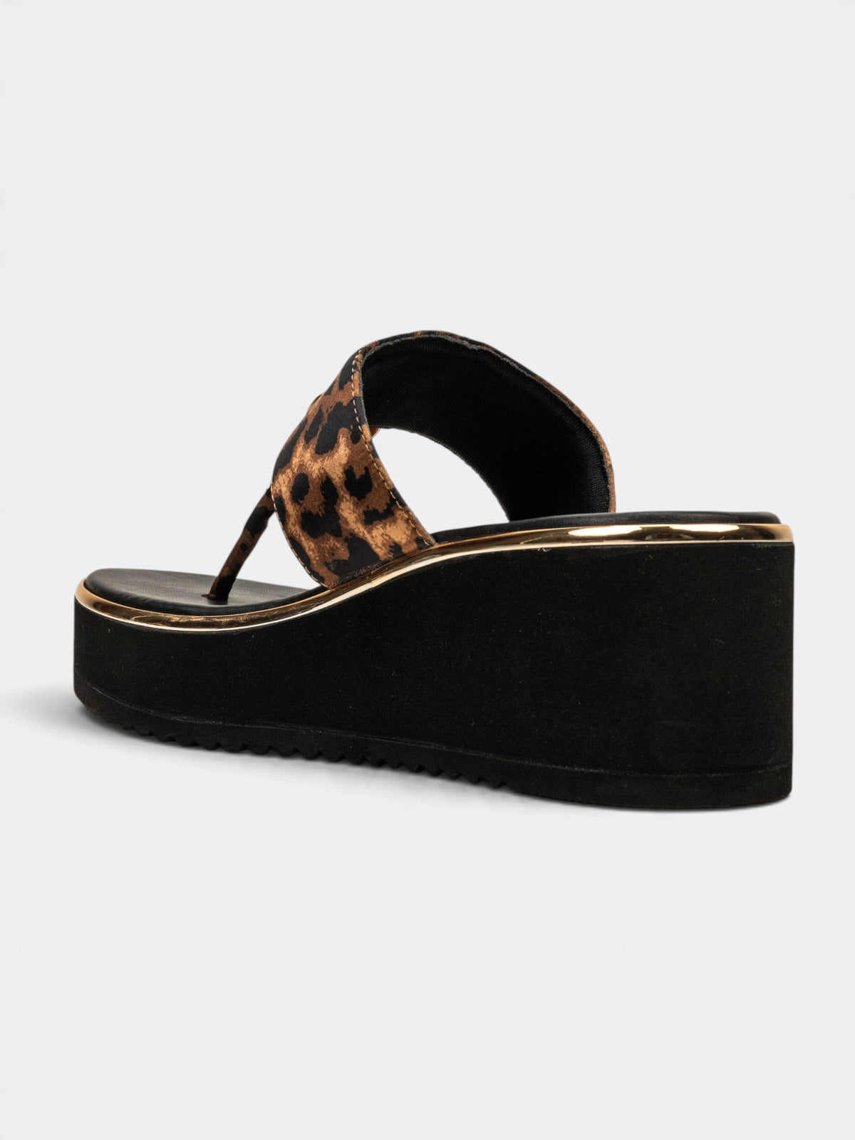 CHLLEN Leopard Gold T-Strap Wedges