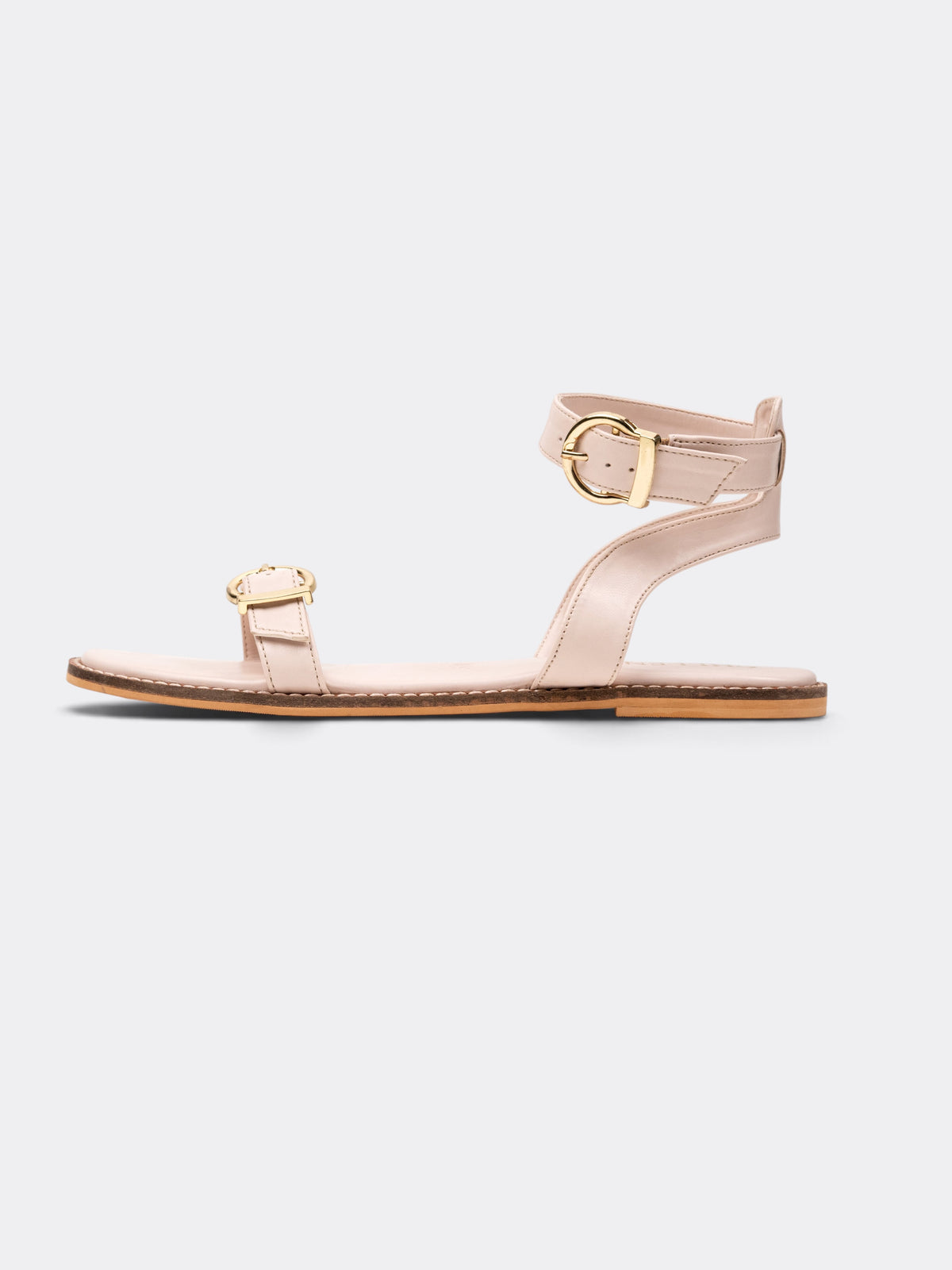 CHLLEN Siena Ivory Buckle Strap Flat Sandals