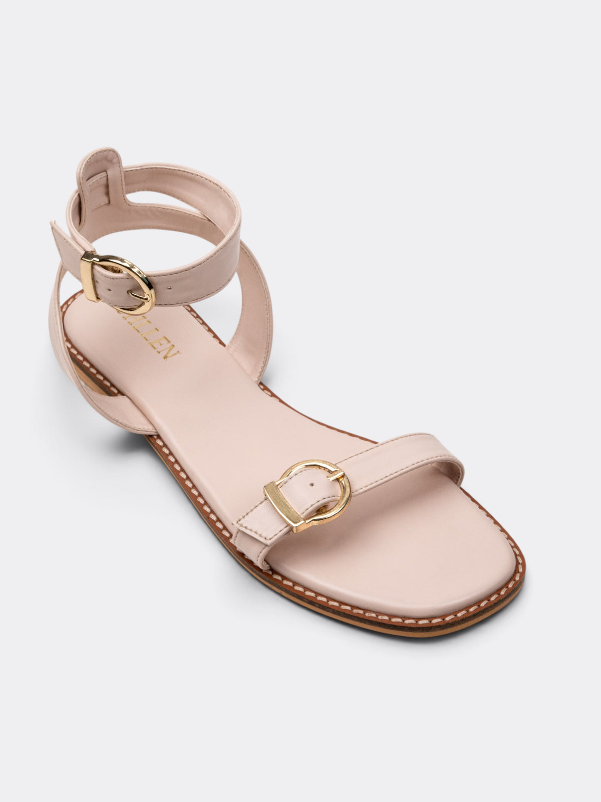 CHLLEN Siena Ivory Buckle Strap Flat Sandals