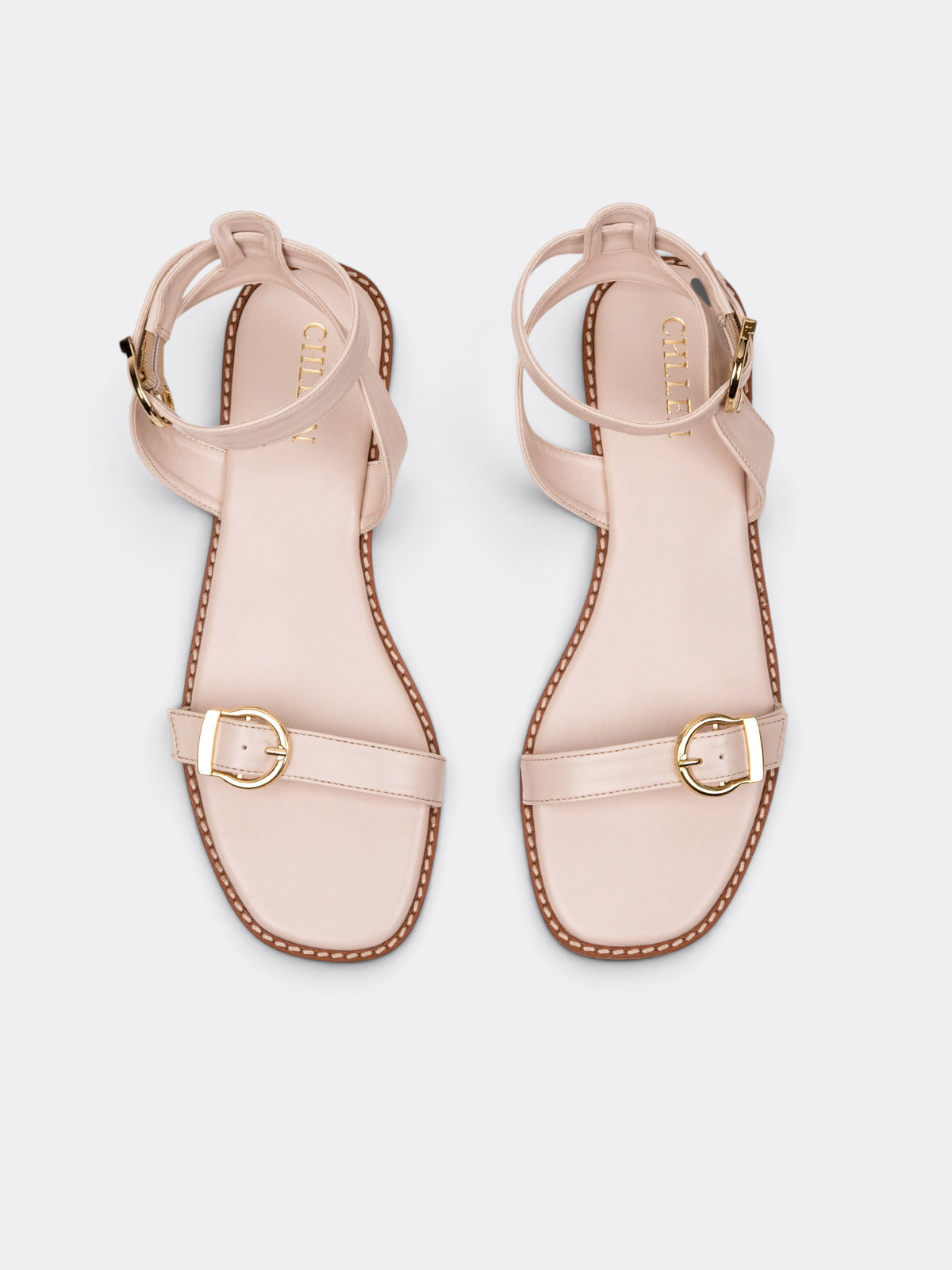 CHLLEN Siena Ivory Buckle Strap Flat Sandals