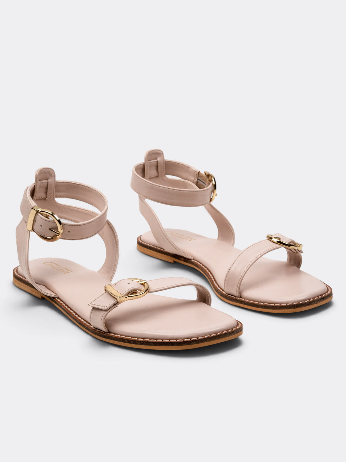 CHLLEN Siena Ivory Buckle Strap Flat Sandals