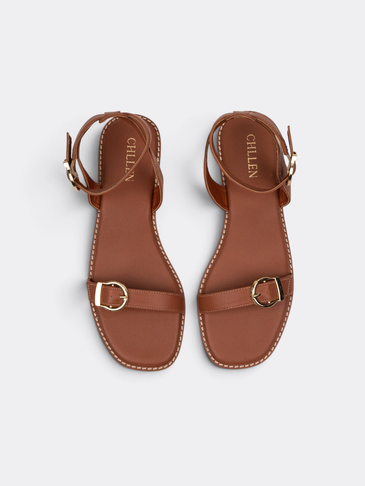 CHLLEN Siena Tan Buckle Strap Flat Sandals