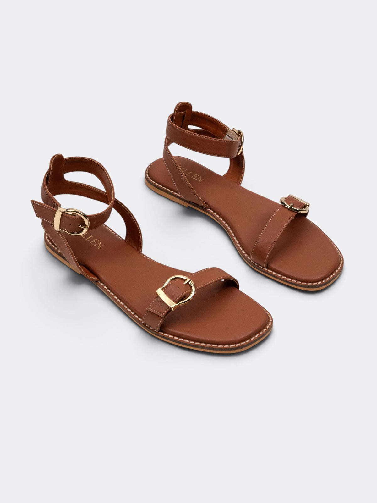CHLLEN Siena Tan Buckle Strap Flat Sandals