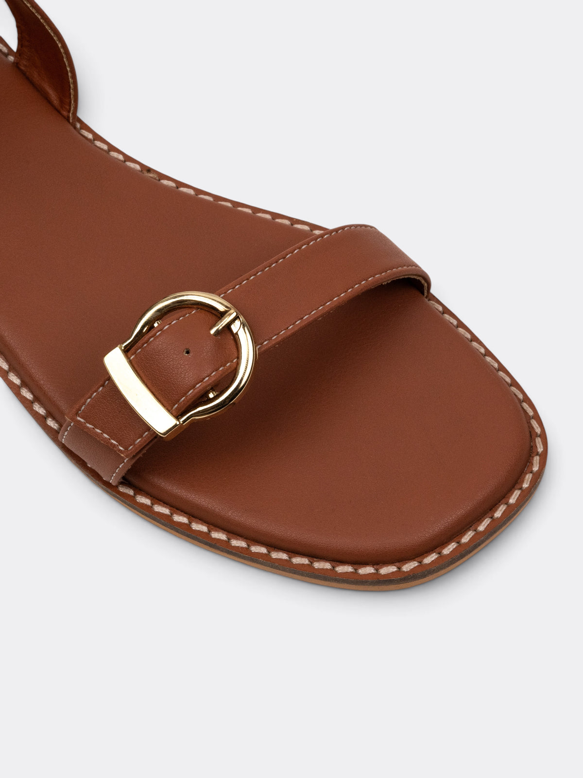 CHLLEN Siena Tan Buckle Strap Flat Sandals