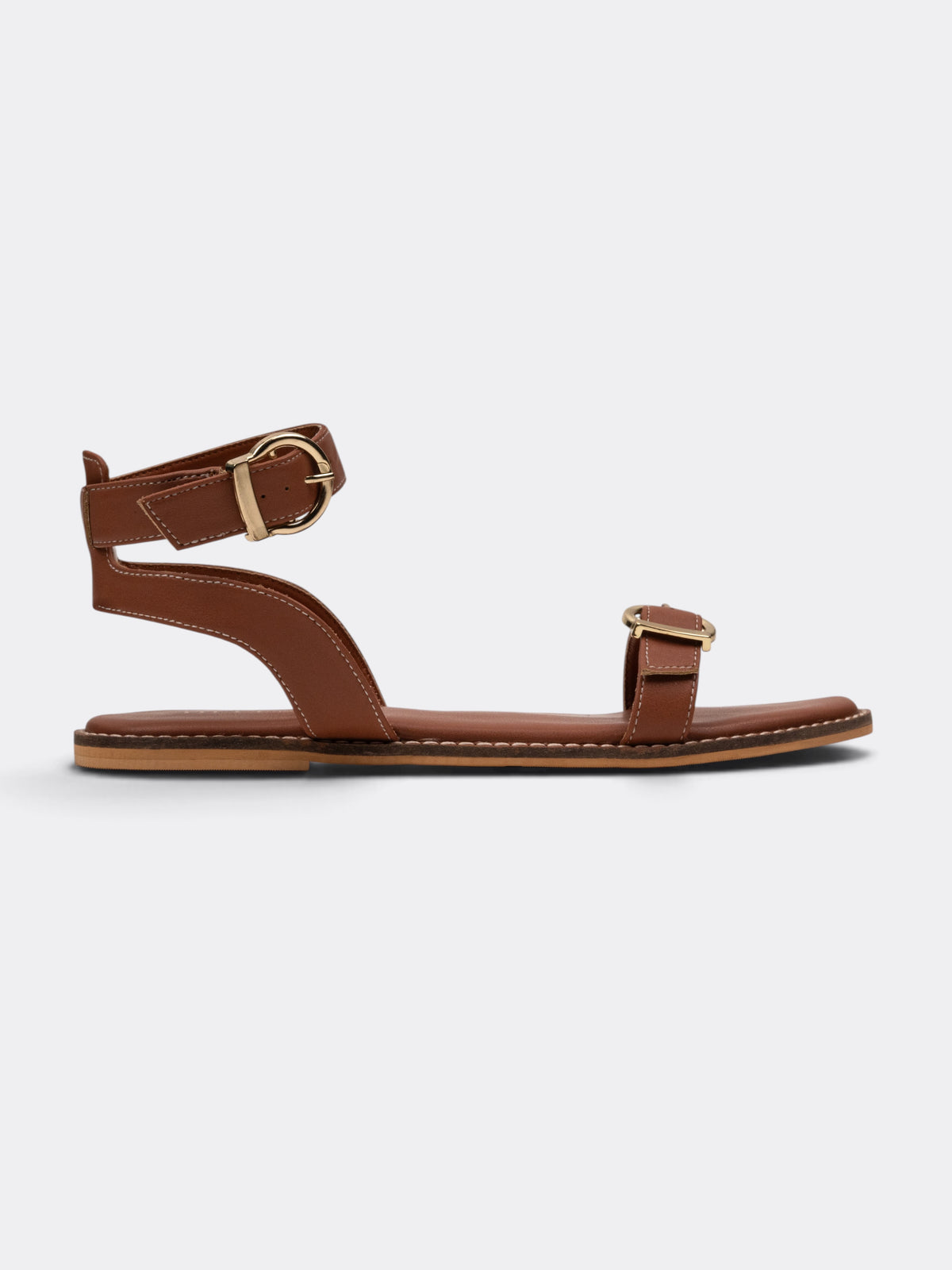 CHLLEN Siena Tan Buckle Strap Flat Sandals