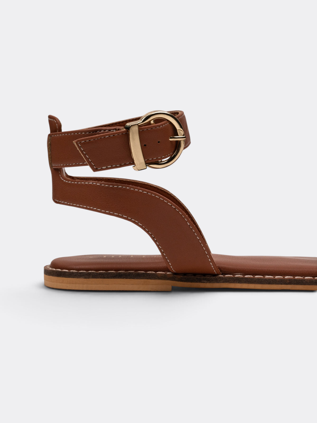 CHLLEN Siena Tan Buckle Strap Flat Sandals