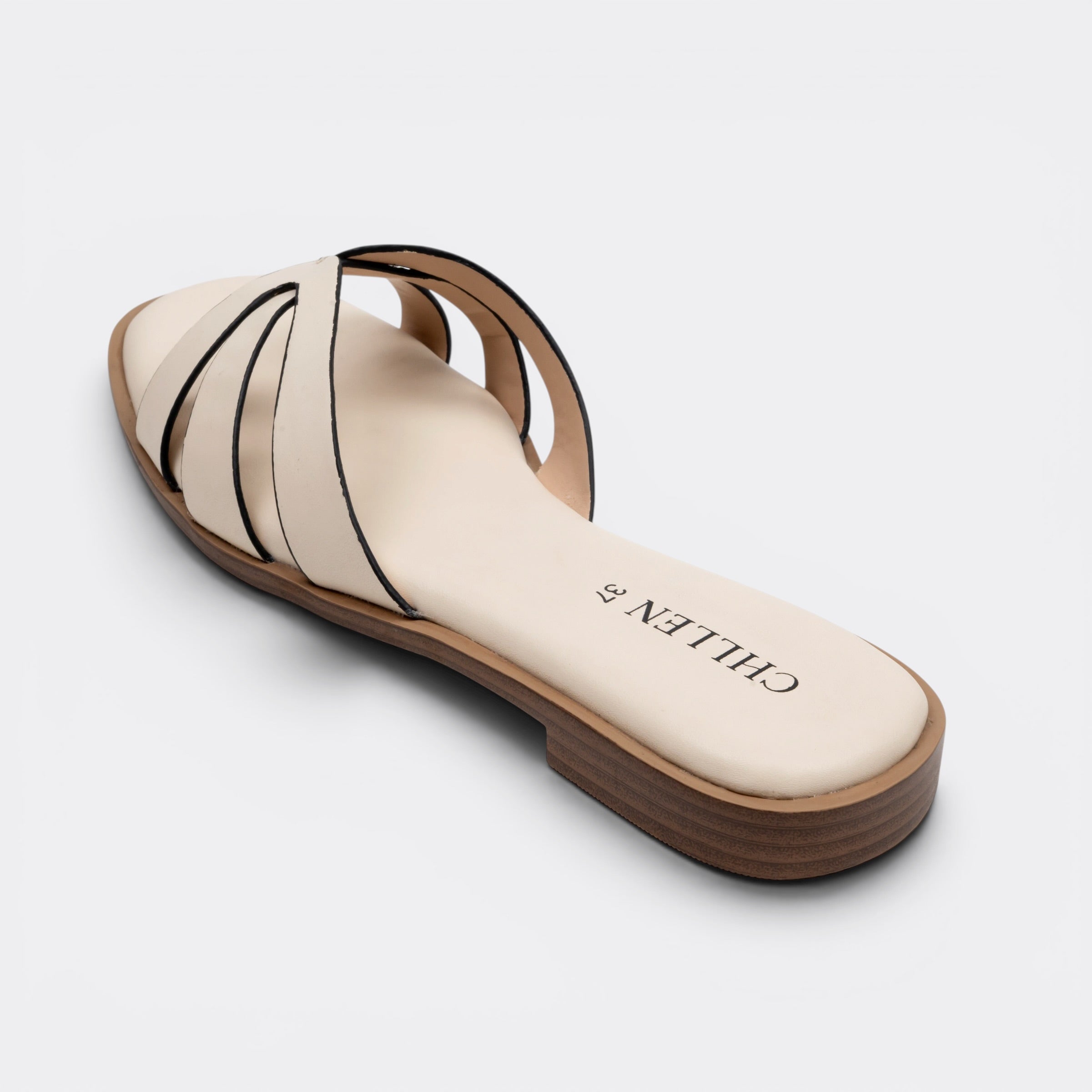CHLLEN Ivory Cross Strap Flats