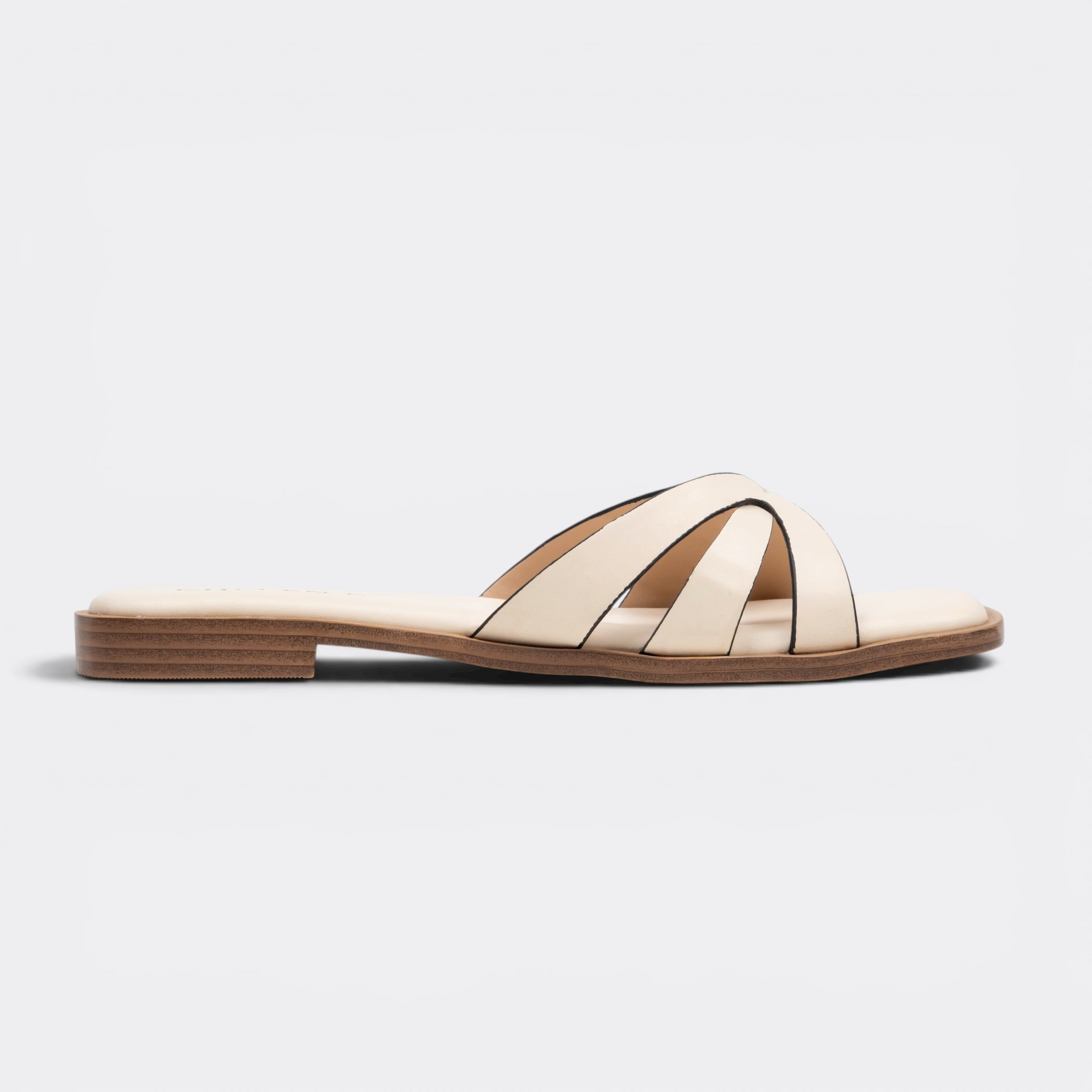 CHLLEN Ivory Cross Strap Flats