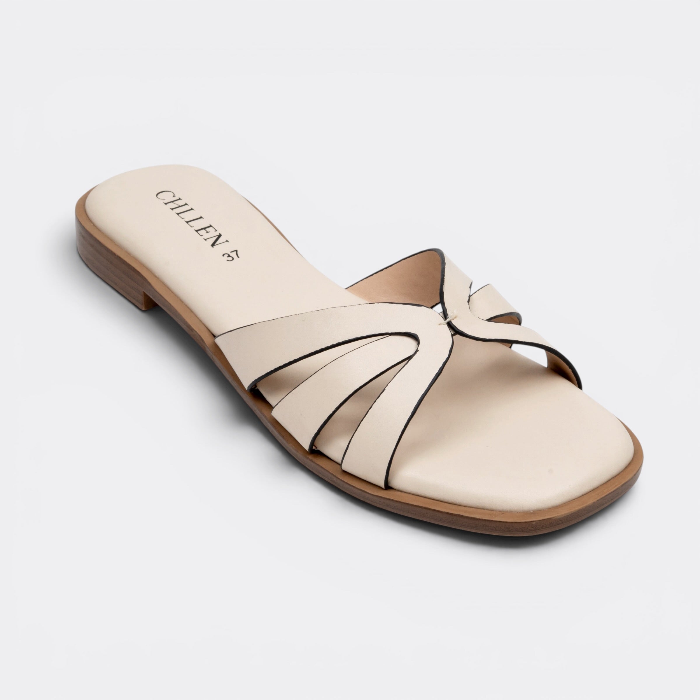 CHLLEN Ivory Cross Strap Flats