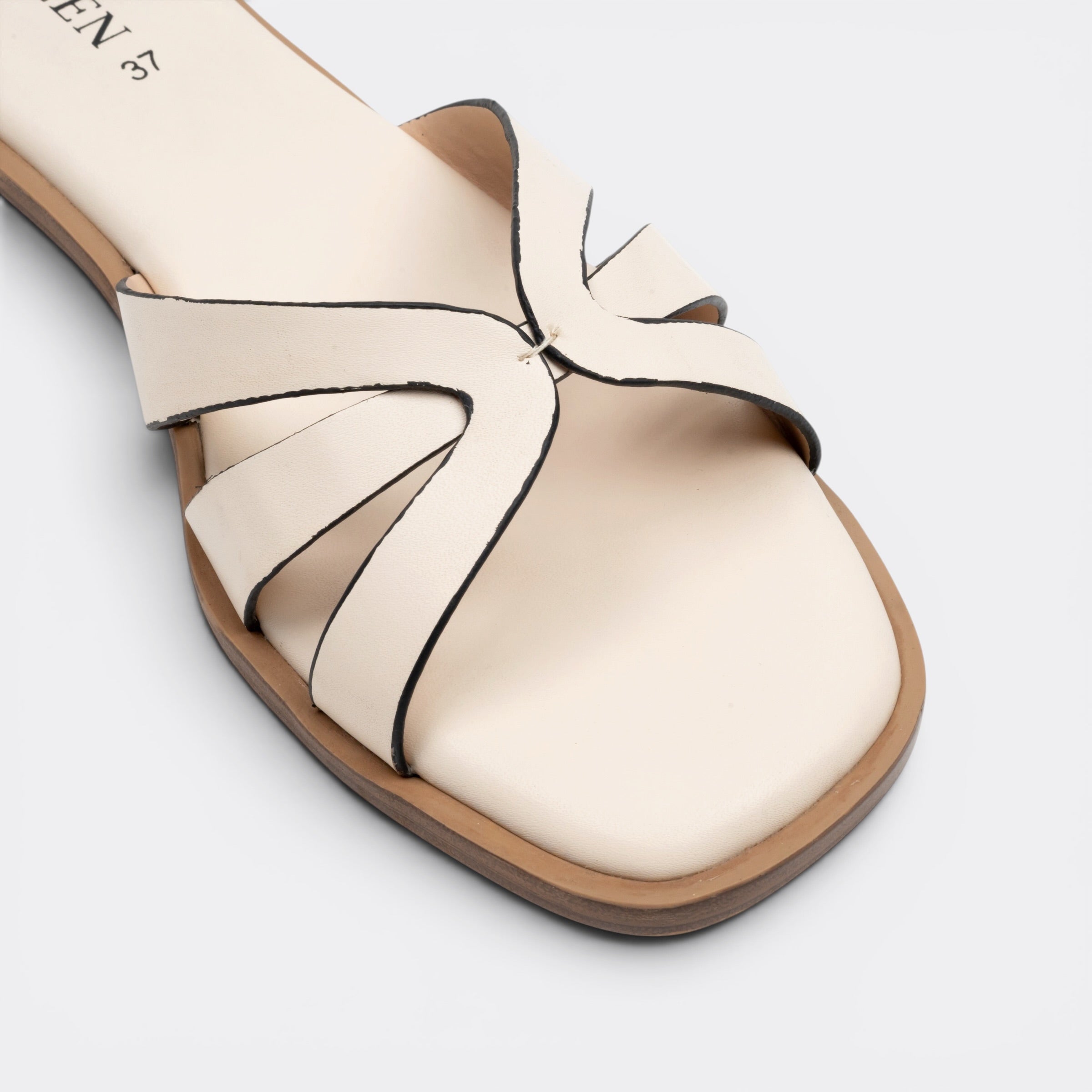 CHLLEN Ivory Cross Strap Flats