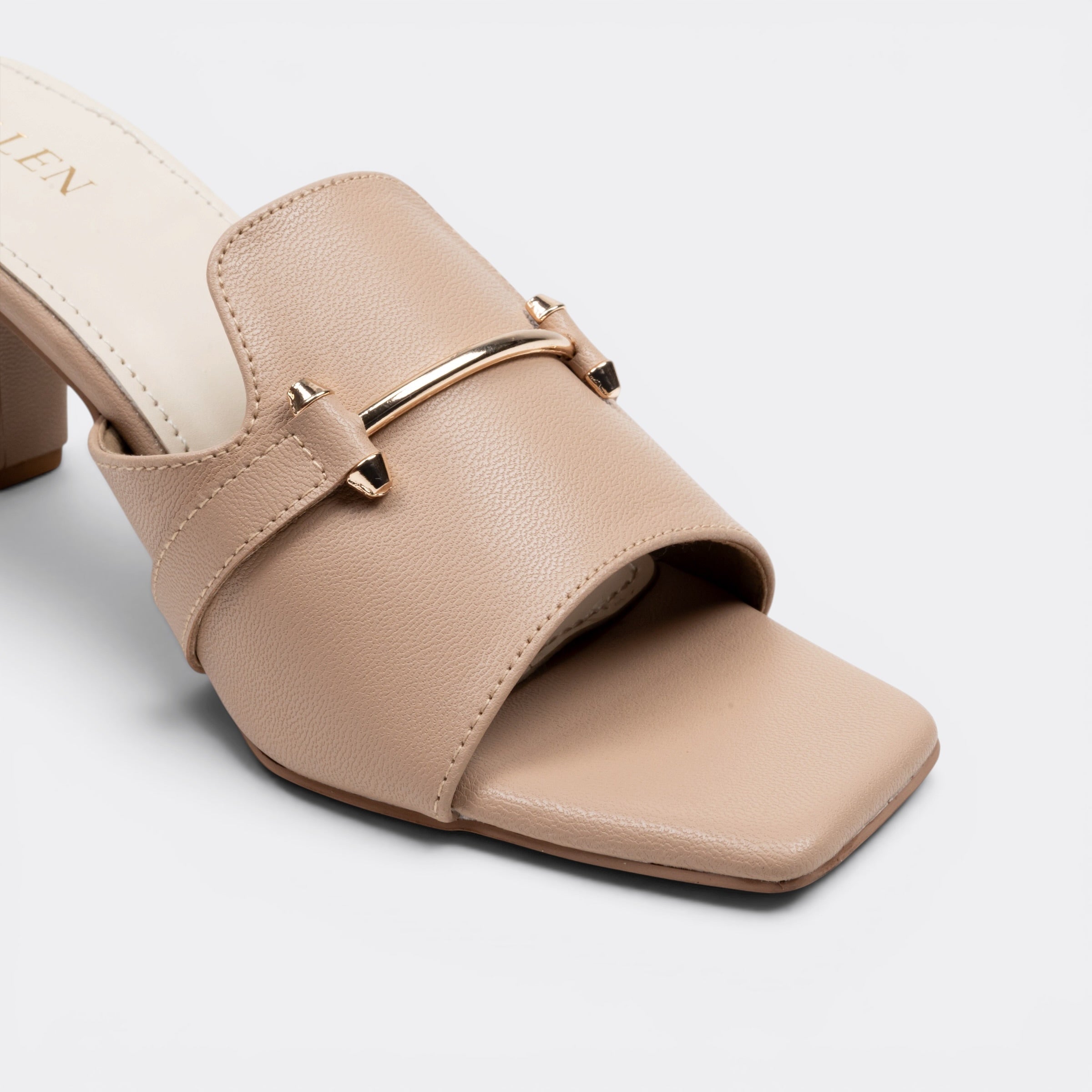 CHLLEN Taupe Metal Accent Strap Heels