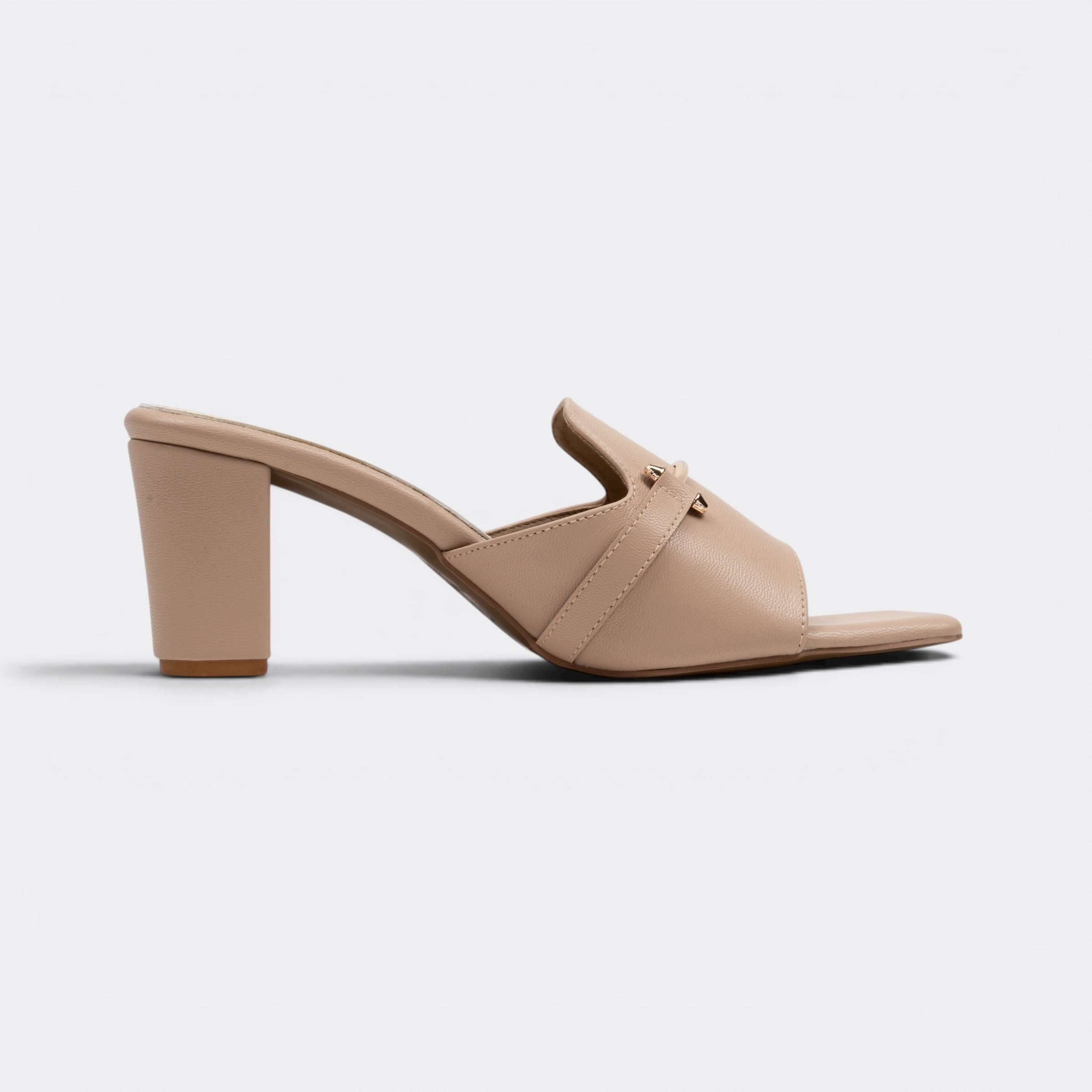 CHLLEN Taupe Metal Accent Strap Heels
