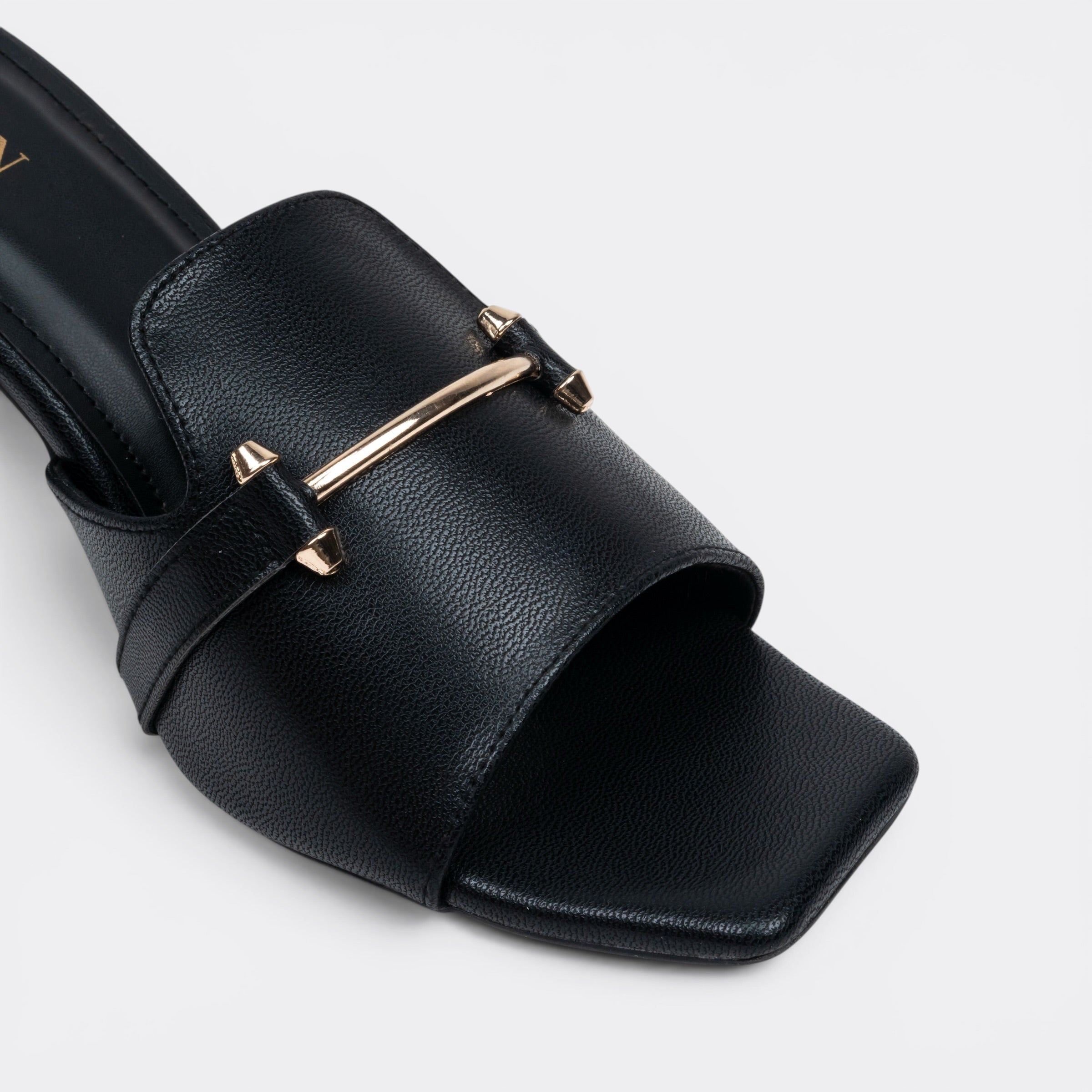 CHLLEN Black Metal Accent Strap Heels