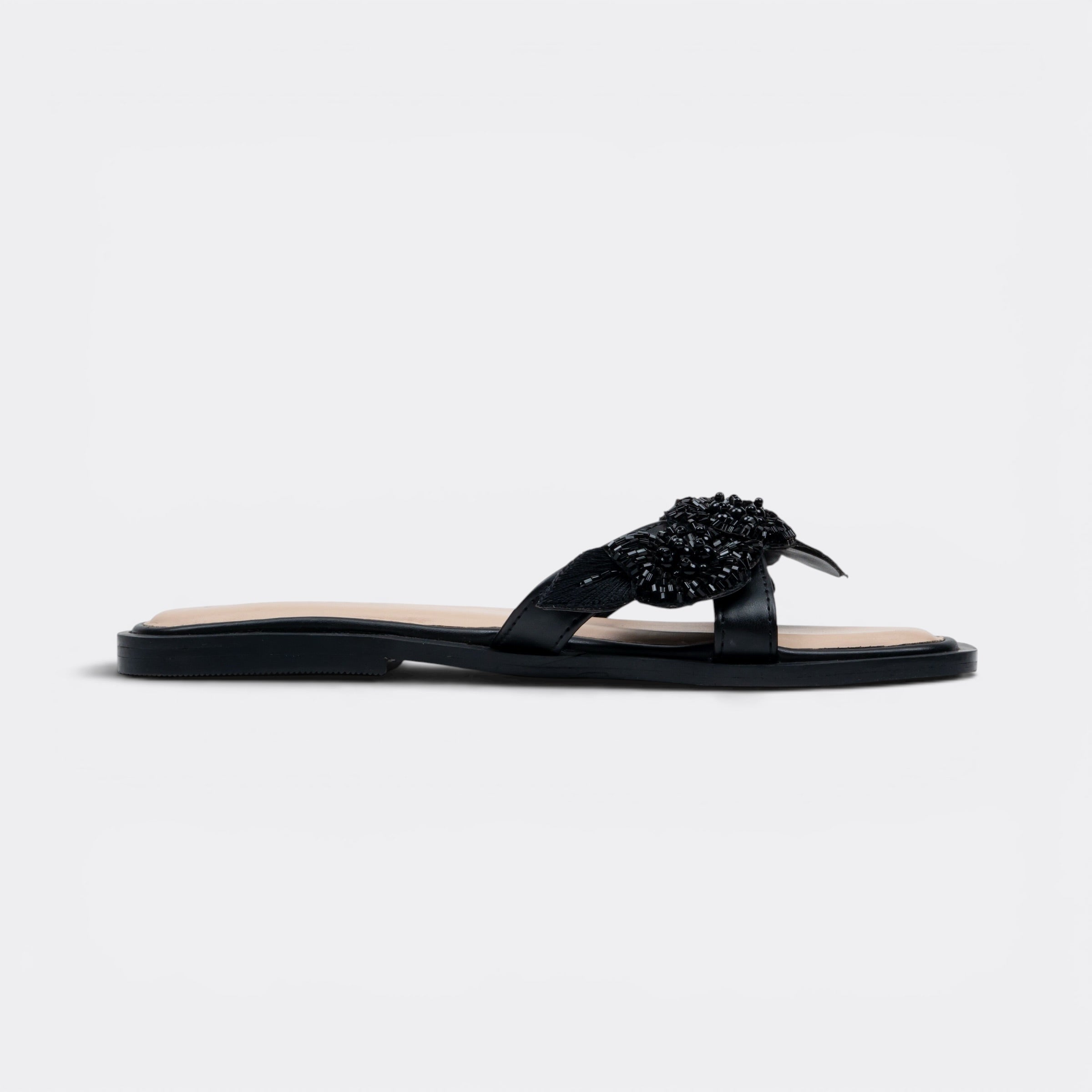CHLLEN Black Floral Embellished Flats