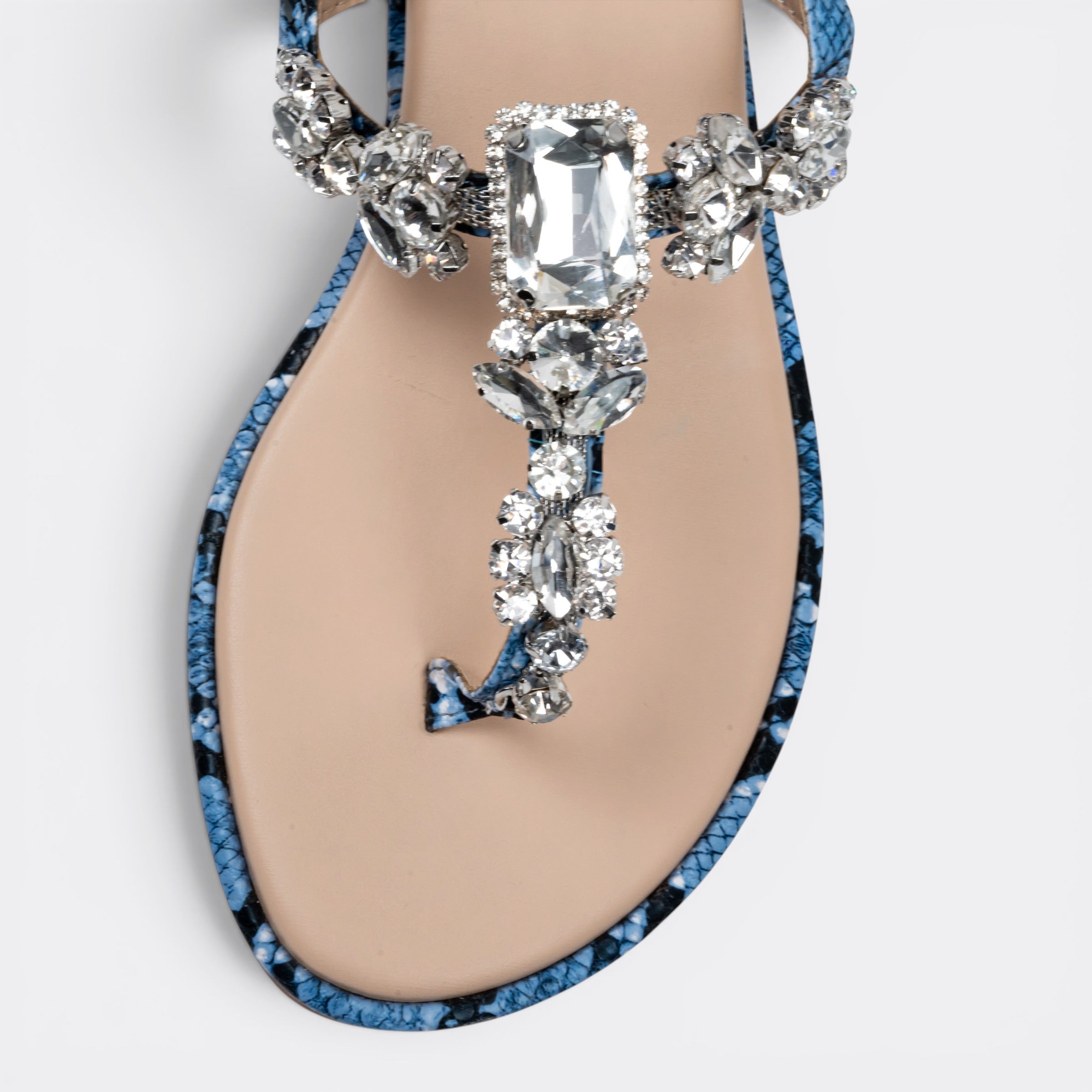 CHLLEN Azure Crystal Serpent T-Strap Flat Sandals