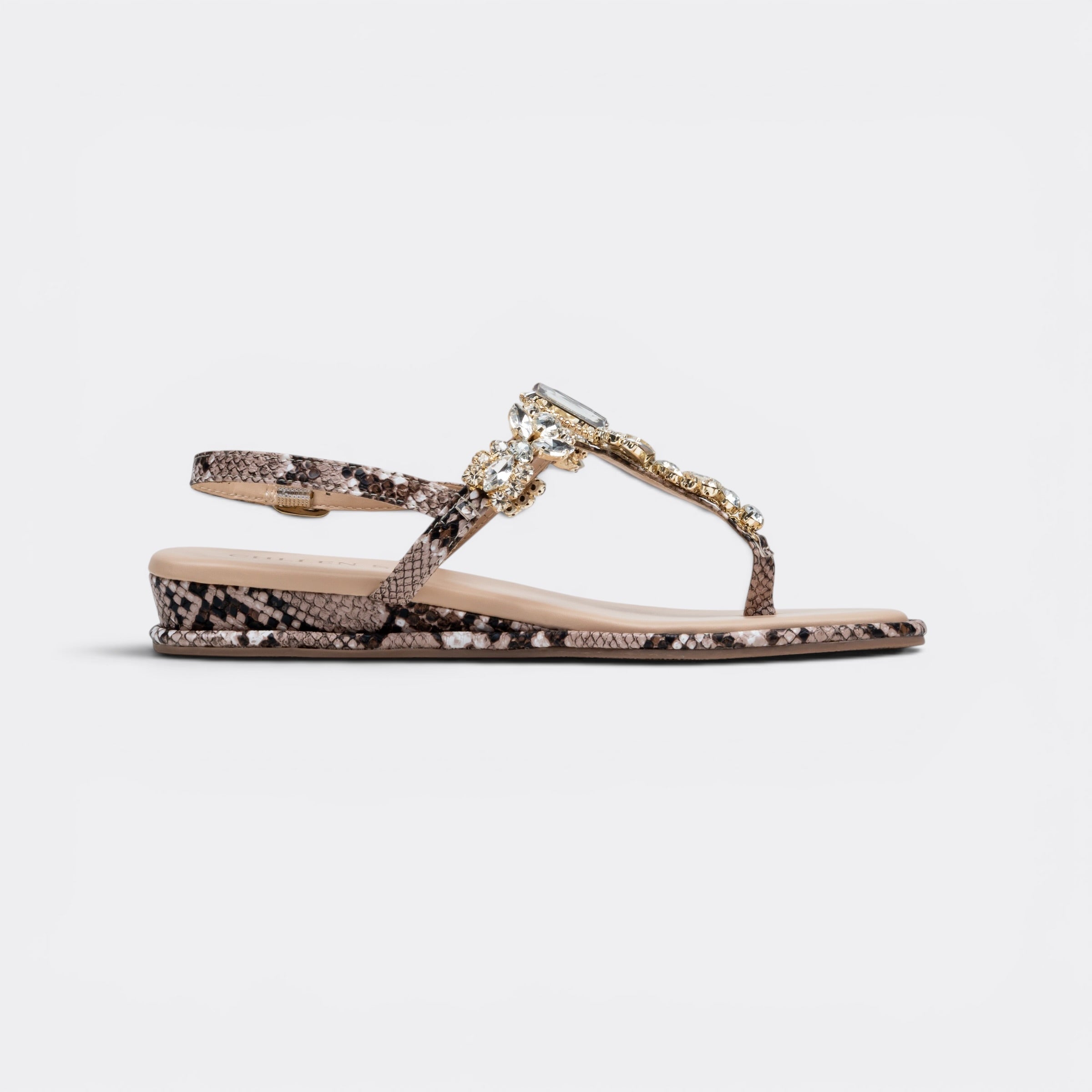 CHLLEN Imperial Crystal Serpent T-Strap Flat Sandals