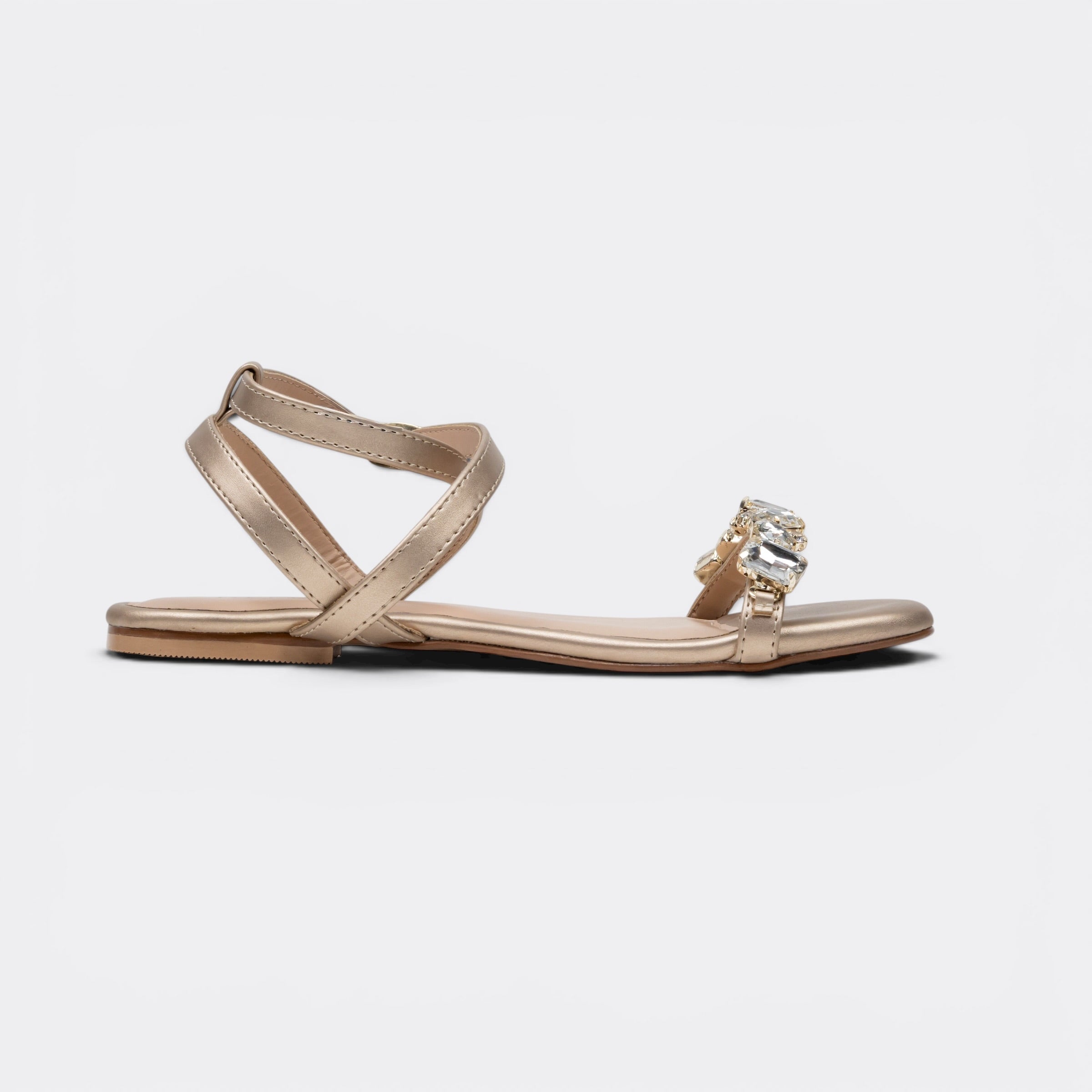 CHLLEN Cream Embellished Ankle Strap Sandals