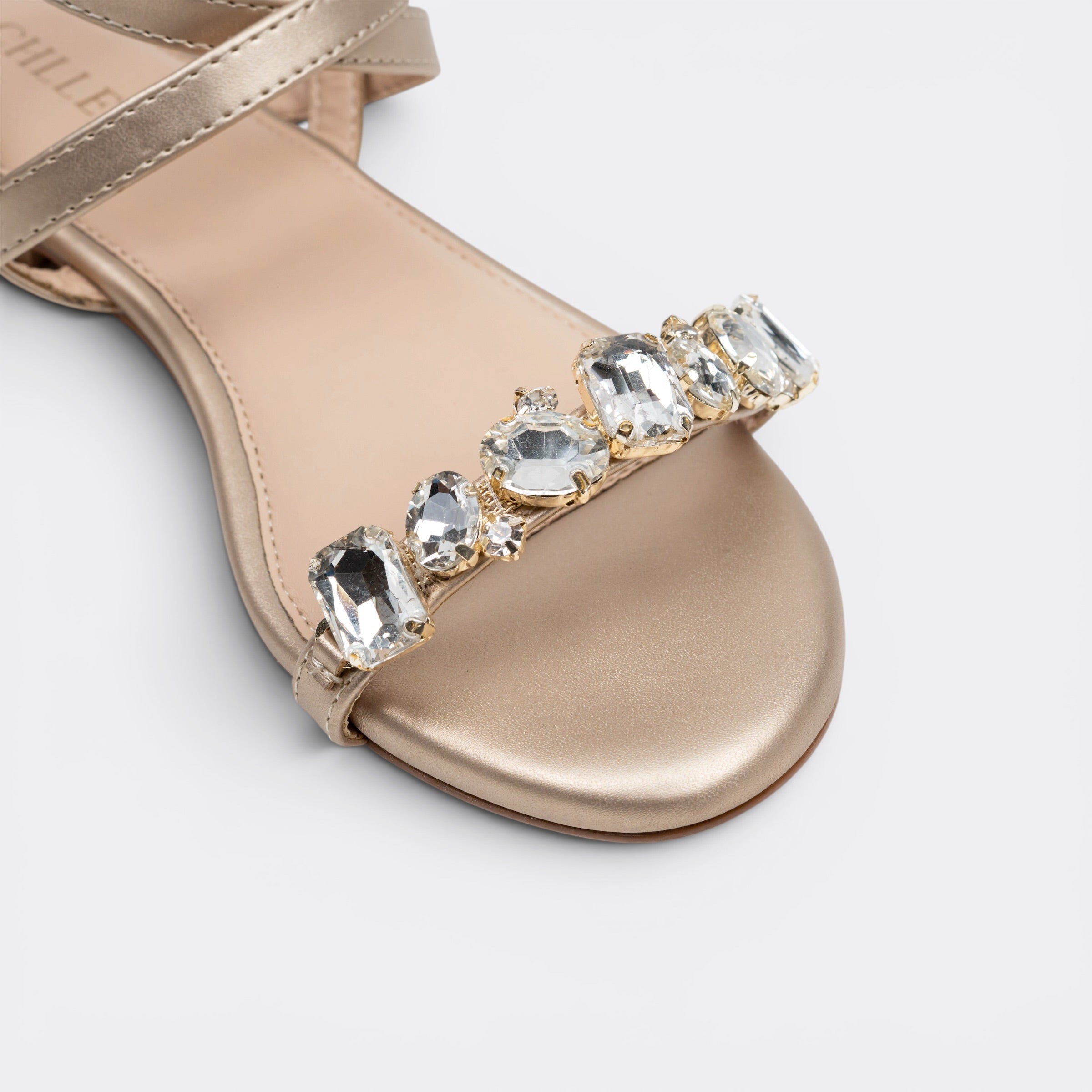 CHLLEN Cream Embellished Ankle Strap Sandals