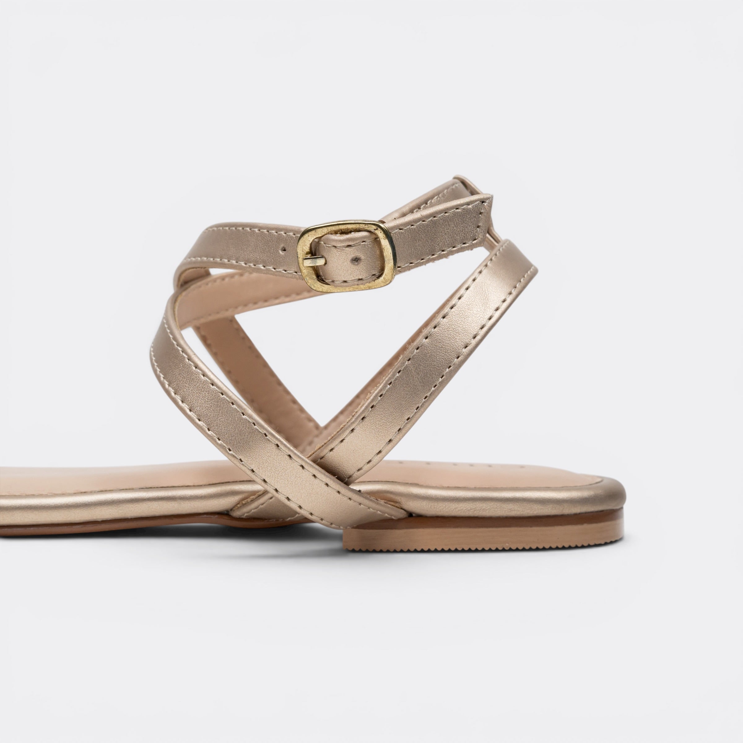 CHLLEN Cream Embellished Ankle Strap Sandals