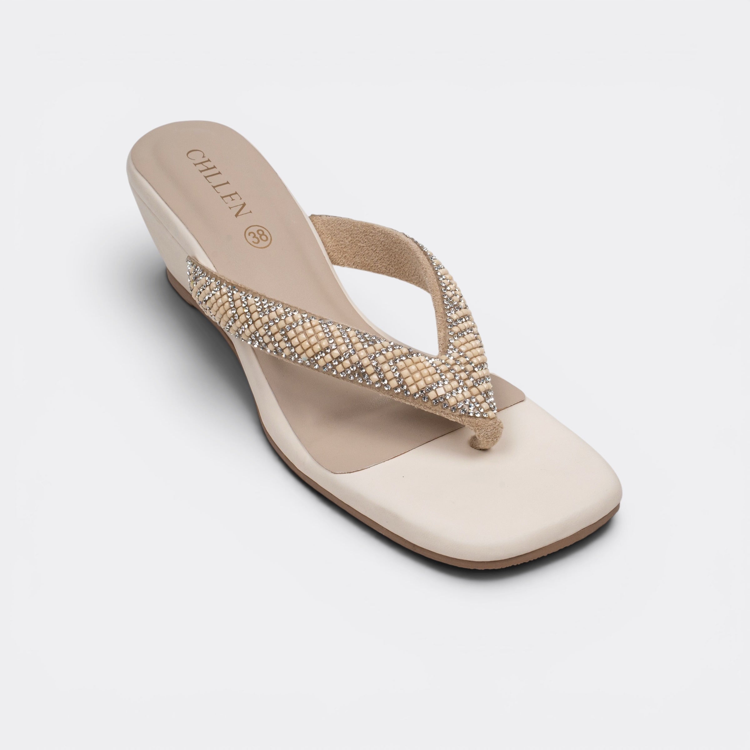 CHLLEN Ivory Braided Crystal Strap Flats