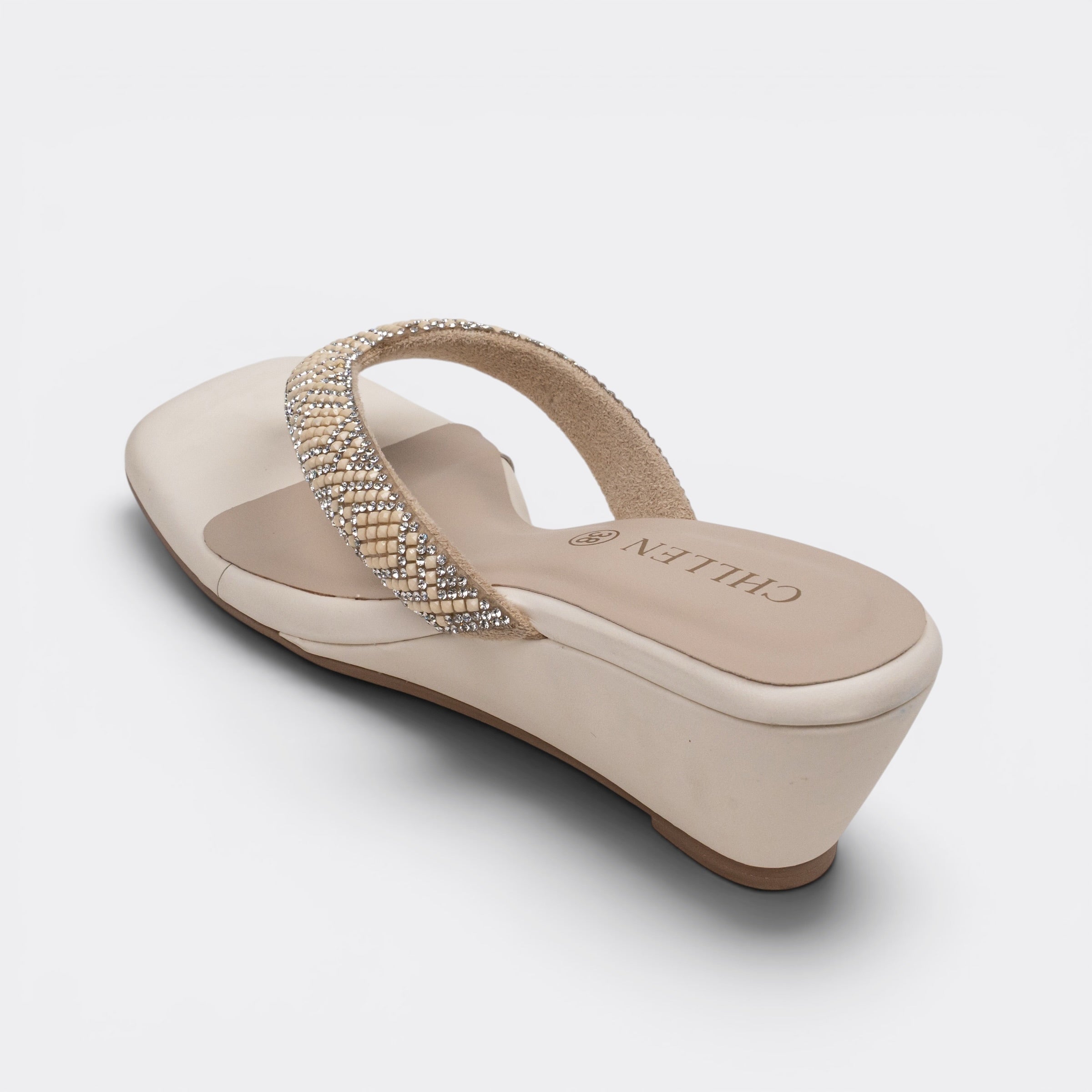 CHLLEN Ivory Braided Crystal Strap Flats