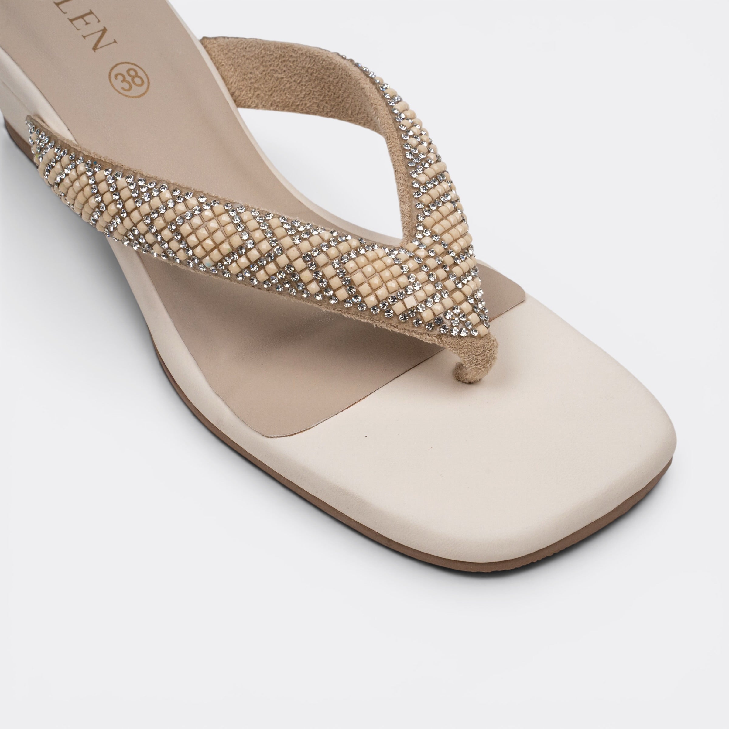 CHLLEN Ivory Braided Crystal Strap Flats