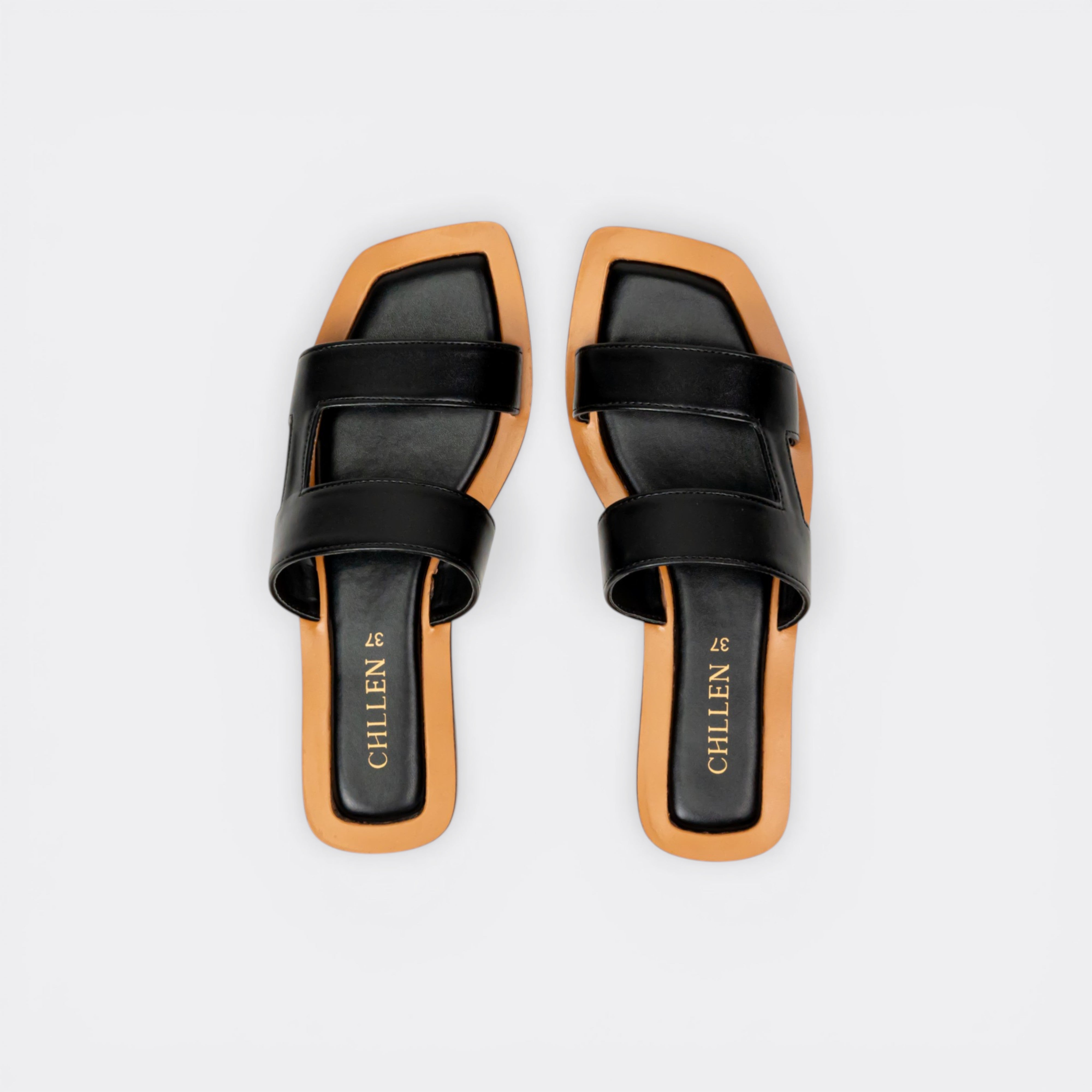 CHLLEN Noir Double Strap Flats