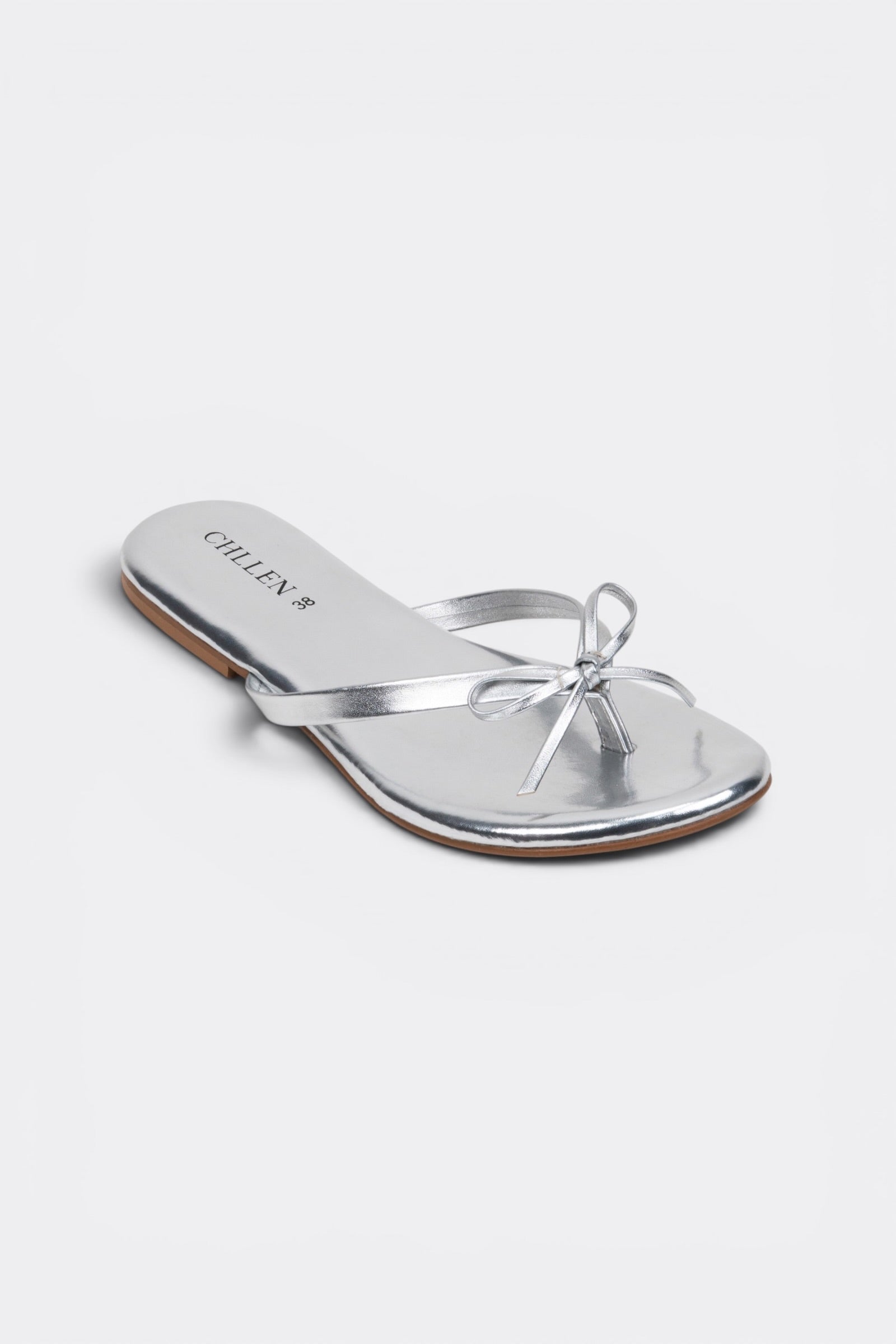CHLLEN Silver Bow Toe-Ring Flats