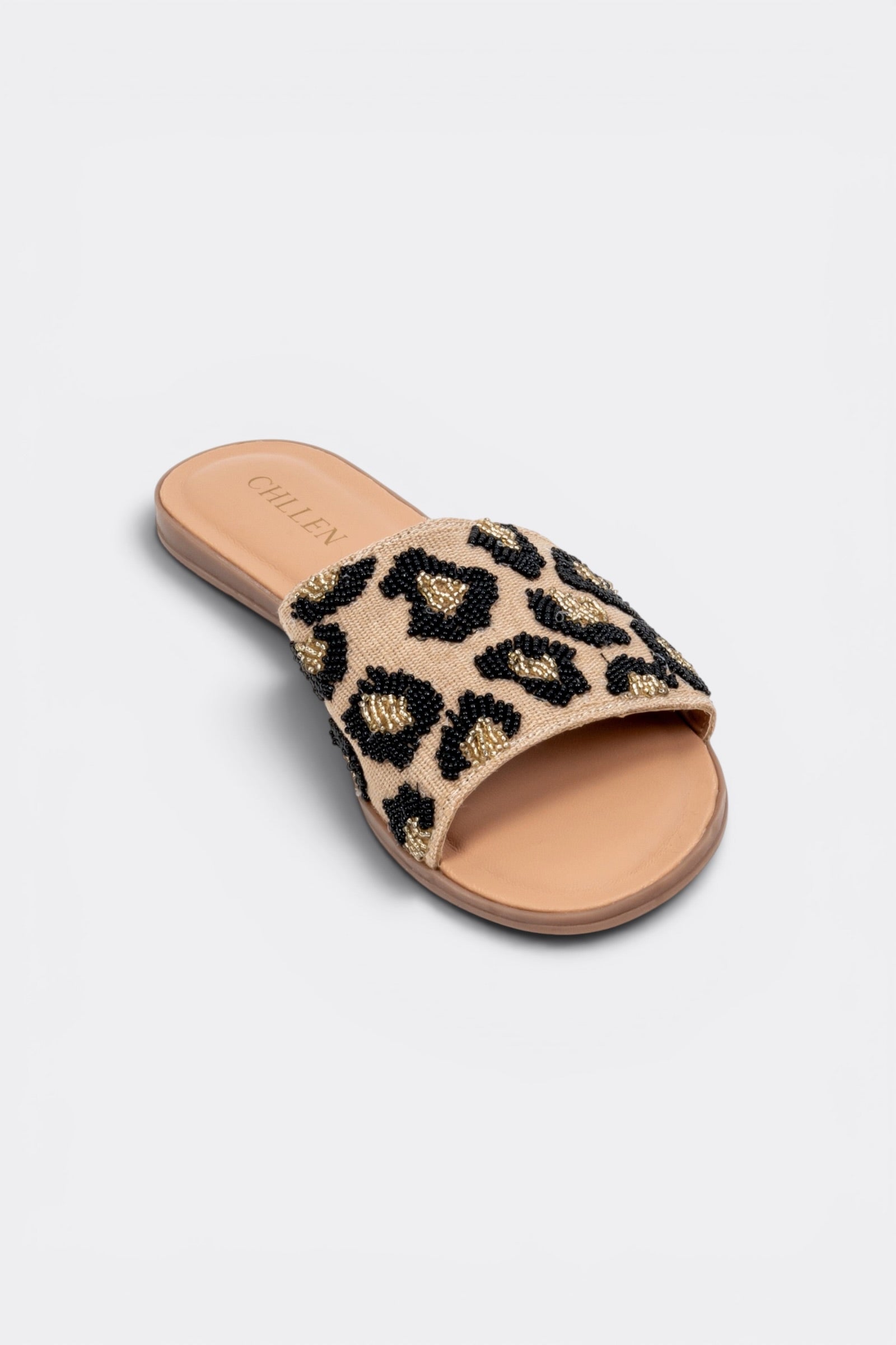 CHLLEN Beaded Leopard Slide Flats