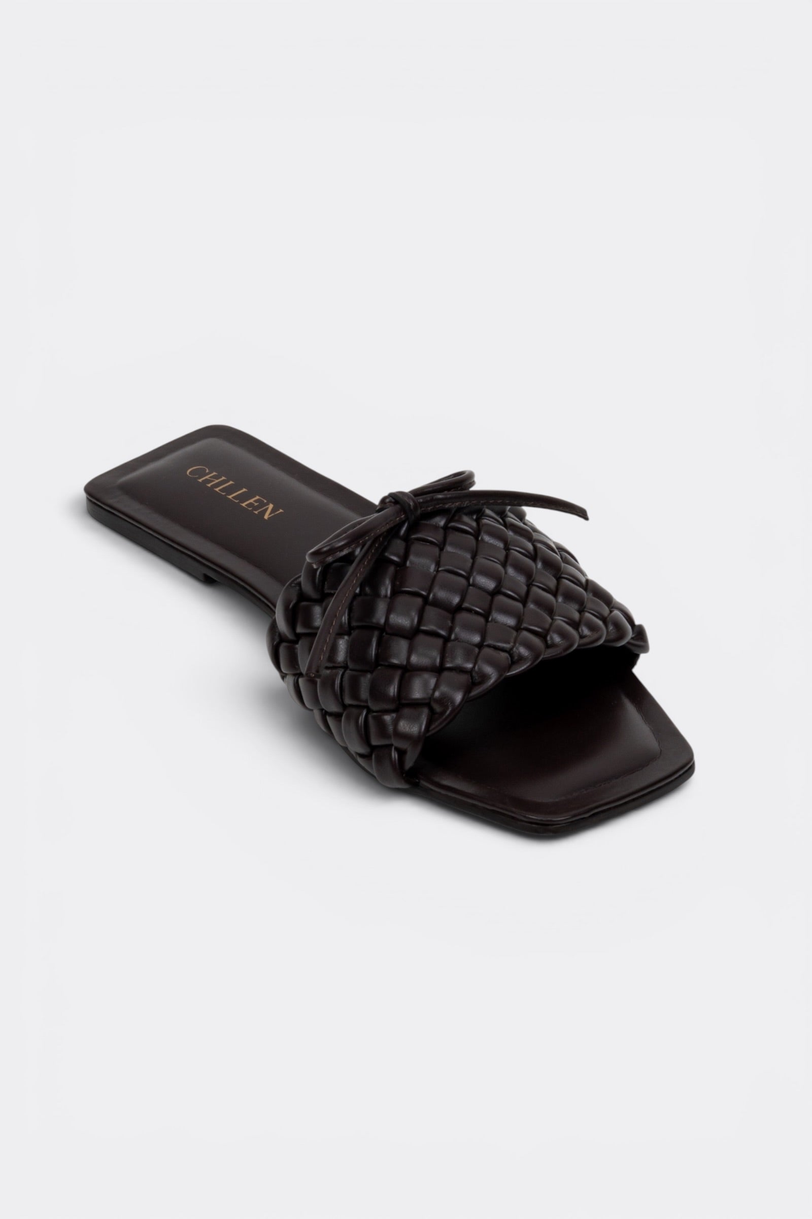 CHLLEN Signature Chocolate Brown Woven Bow Flats