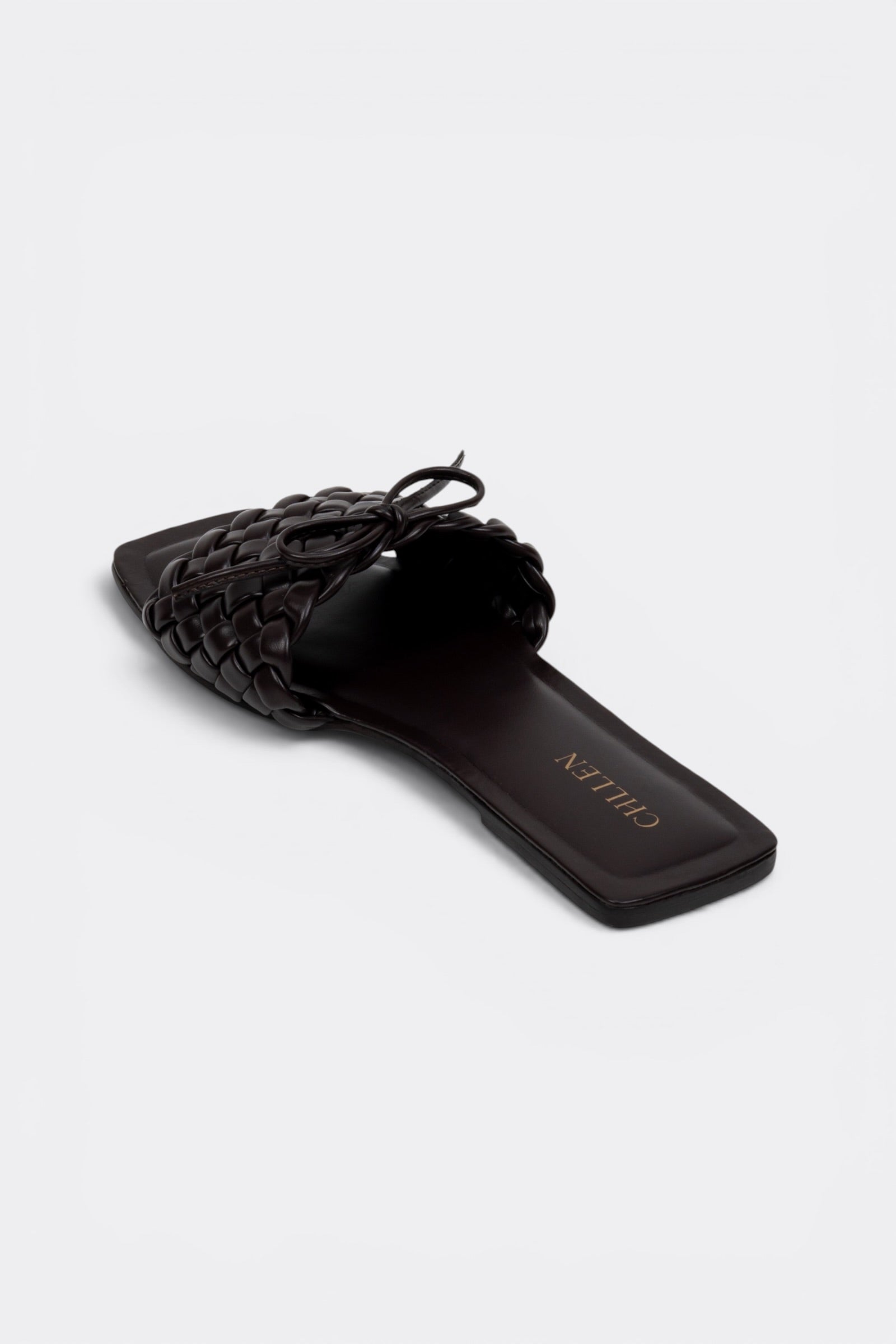 CHLLEN Signature Chocolate Brown Woven Bow Flats
